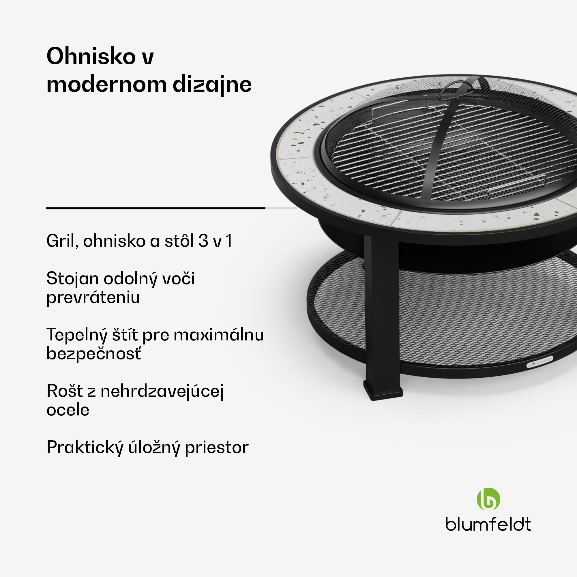 Blumfeldt Merano Circolo 3 v 1, ohnisko s funkciou grilu, dá sa použiť ako stôl, priemer 87 cm – Obrázok 2