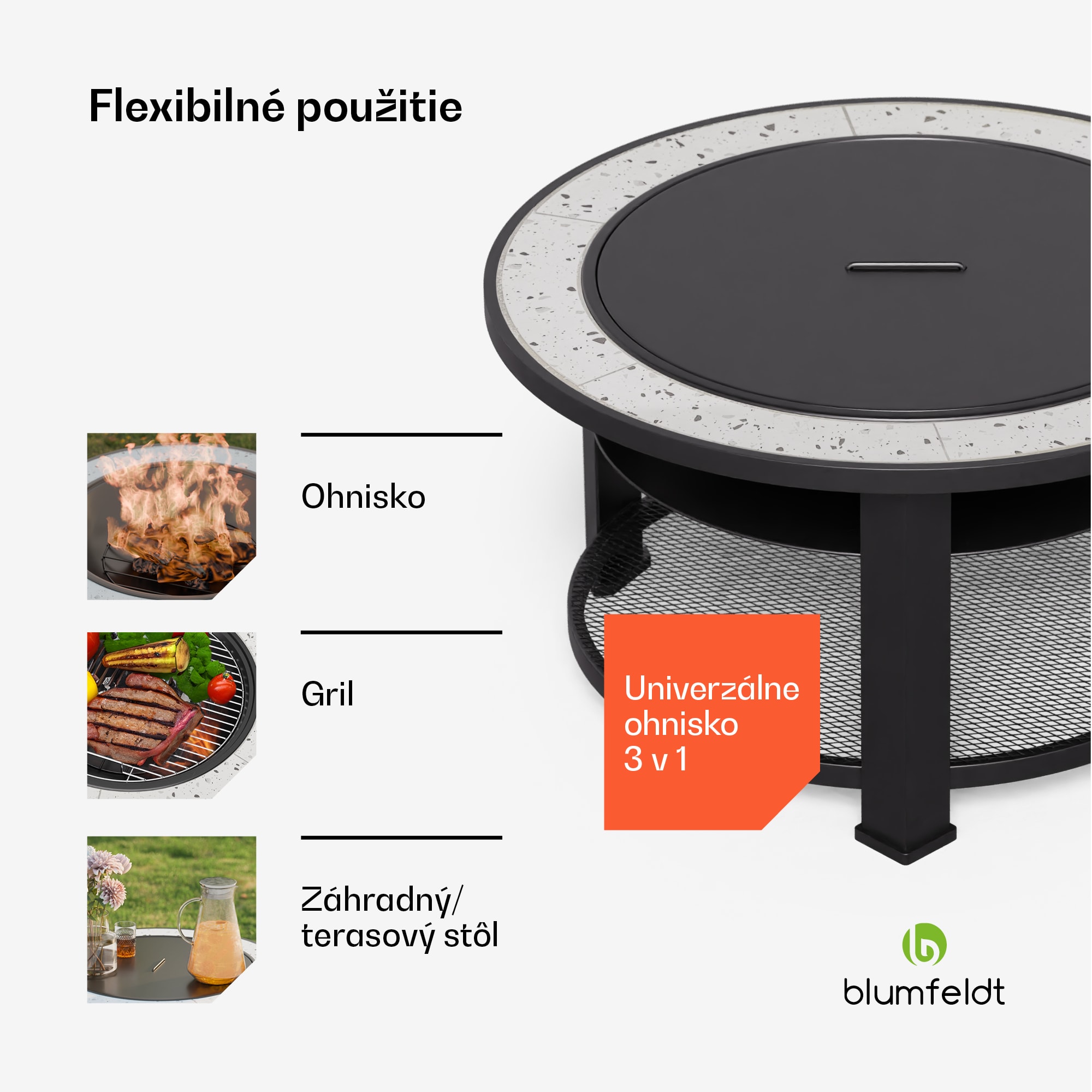 Blumfeldt Merano Circolo 3 v 1, ohnisko s funkciou grilu, dá sa použiť ako stôl, priemer 87 cm – Obrázok 3