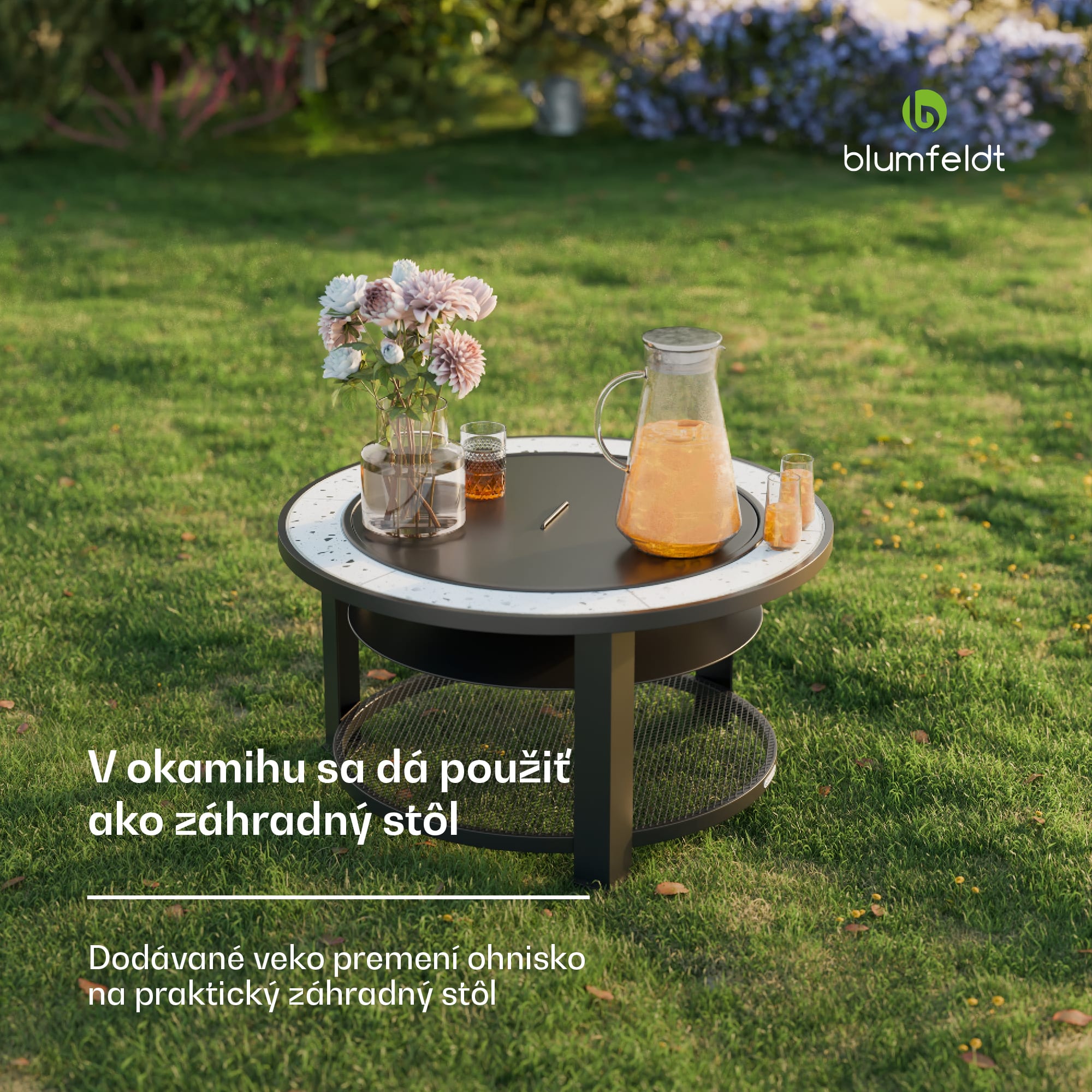 Blumfeldt Merano Circolo 3 v 1, ohnisko s funkciou grilu, dá sa použiť ako stôl, priemer 87 cm – Obrázok 4