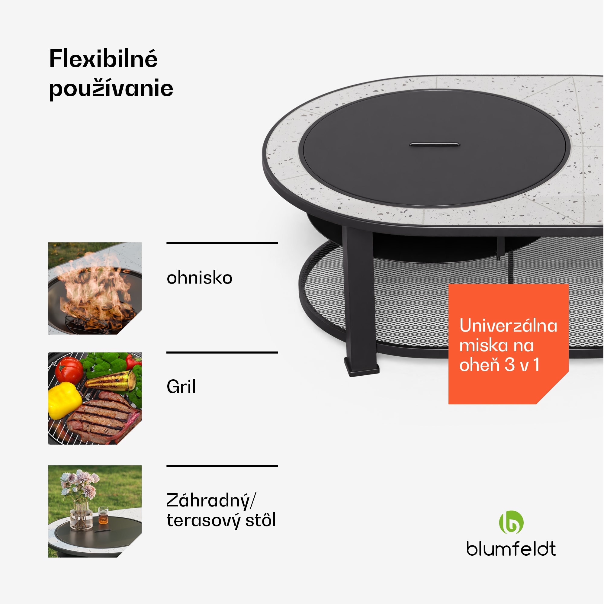 Blumfeldt Merano Circolo L, ohnisko 3 v 1, s funkciou grilu, dá sa použiť ako stôl, 122 x 87 cm – Obrázok 3