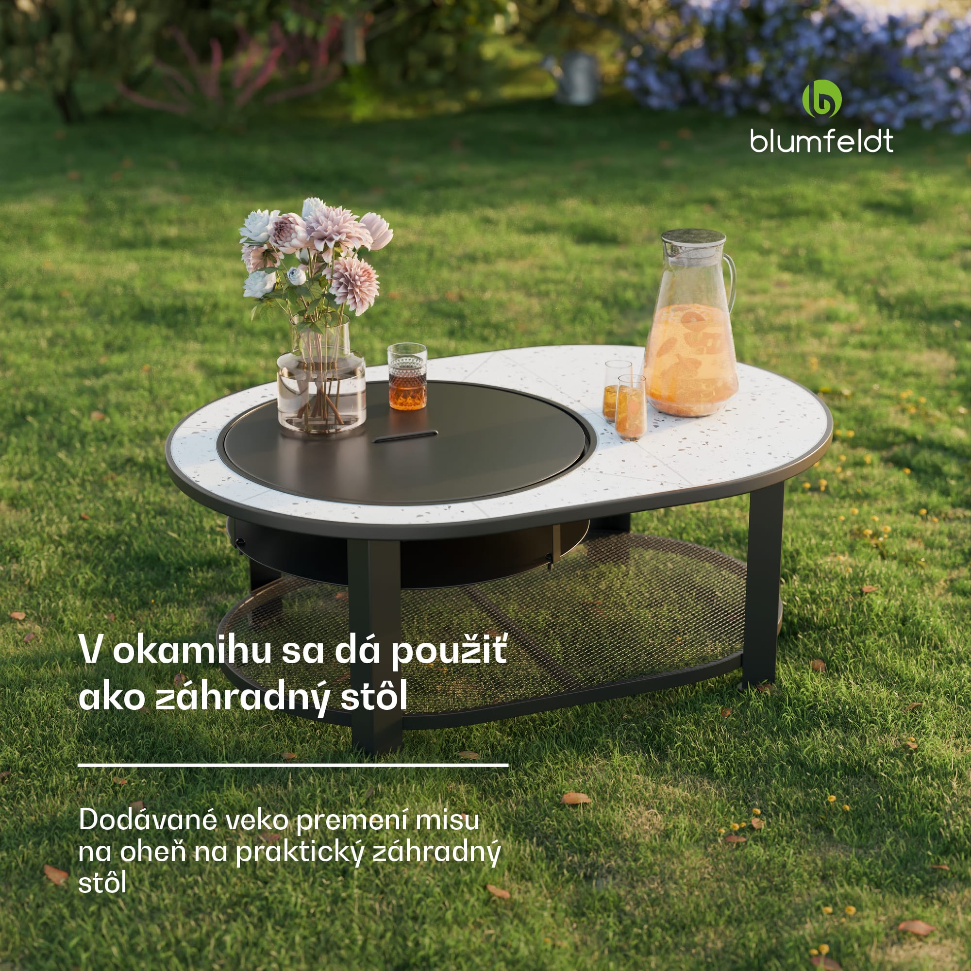 Blumfeldt Merano Circolo L, ohnisko 3 v 1, s funkciou grilu, dá sa použiť ako stôl, 122 x 87 cm – Obrázok 4