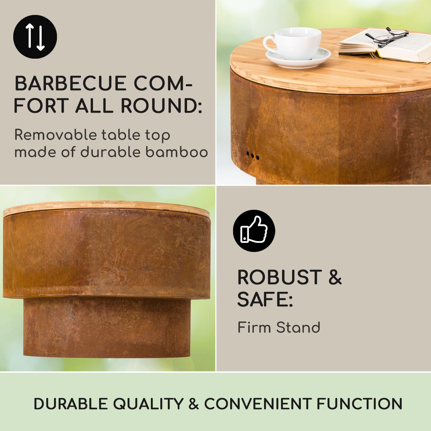 Blumfeldt Pompeji Rust, ohnisko a gril, Ø 60 cm, oceľ – Obrázok 4