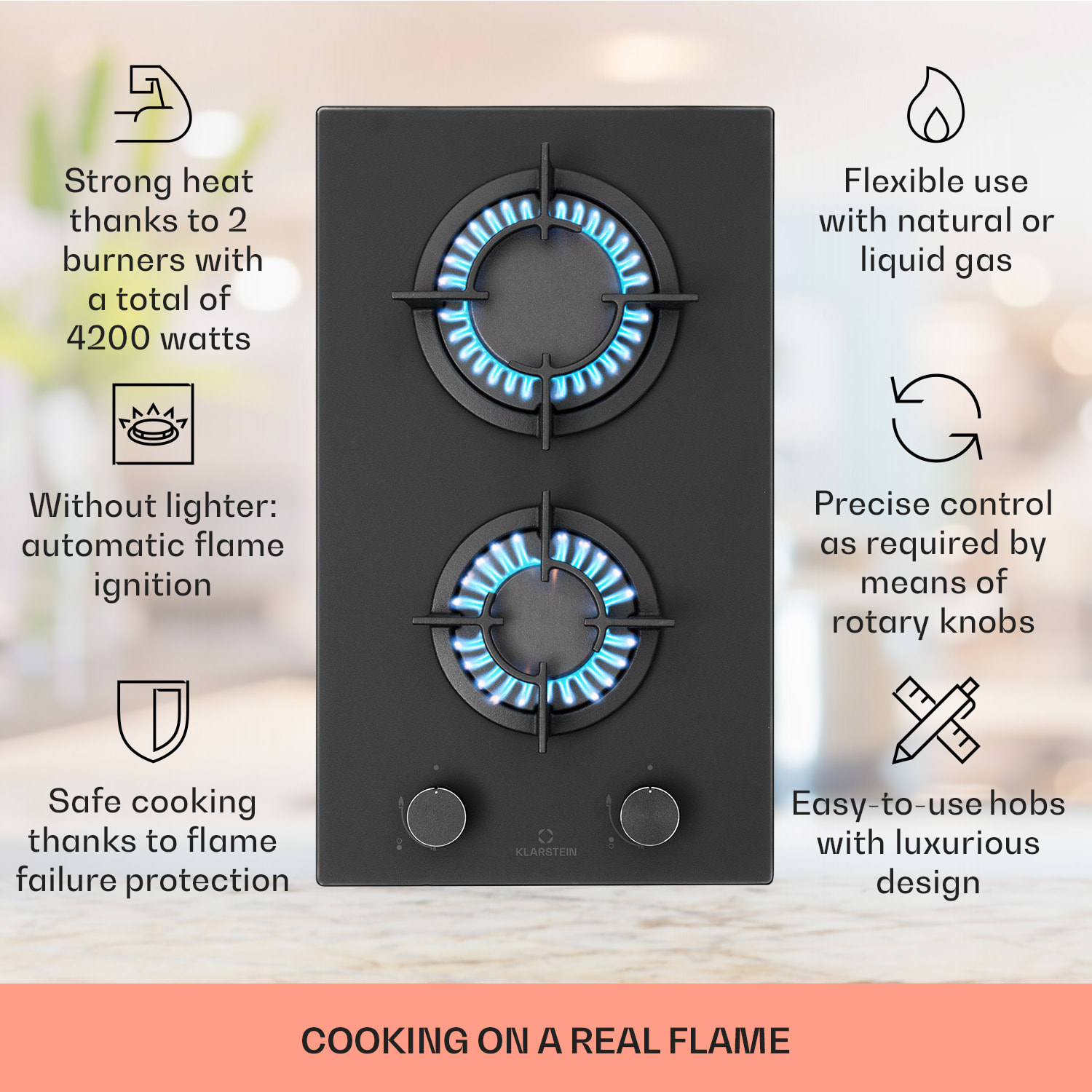 Klarstein Firetale, plynová varná doska, 2 hliníkové horáky, zemný plyn/propán – Obrázok 2