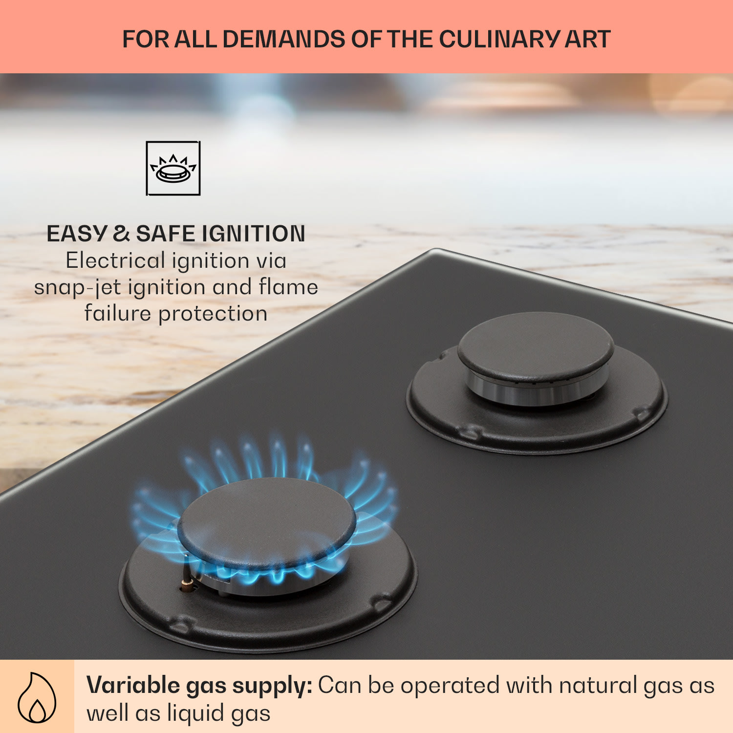 Klarstein Firetale, plynová varná doska, 4 hliníkové horáky, vrátane hadice a redukčného ventilu – Obrázok 5