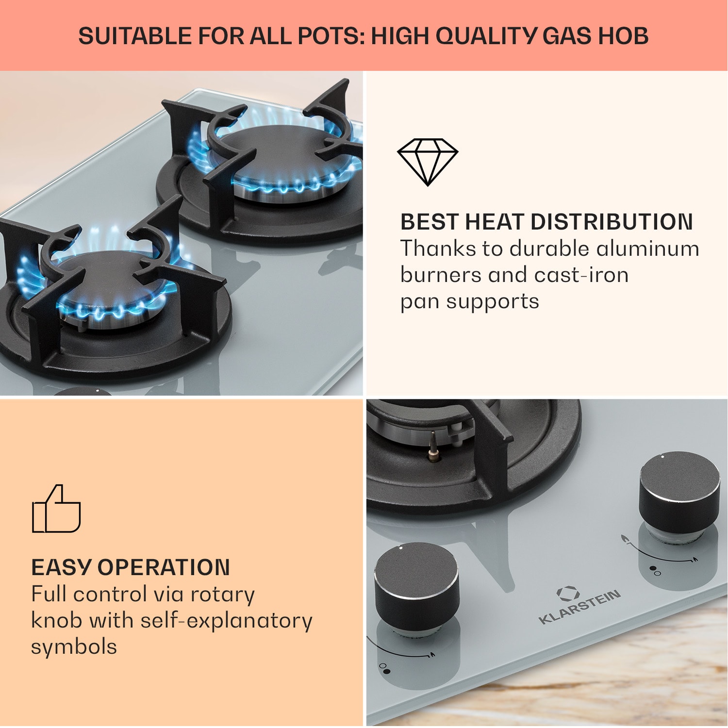 Klarstein Firetale, plynová varná doska, 2 hliníkové horáky, zemný plyn/propán – Obrázok 4