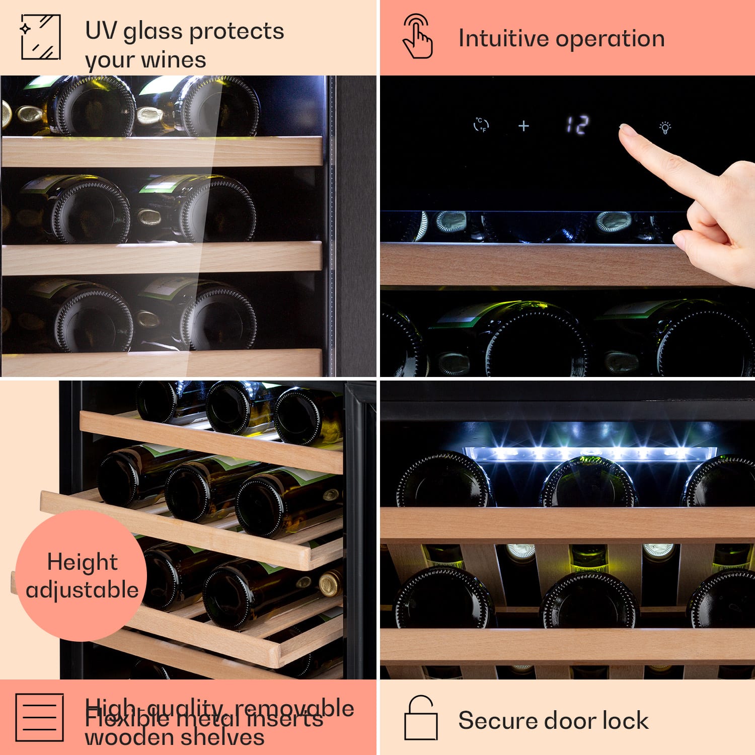 Klarstein Barossa 50 Uno, vinotéka, 120 l, 50 fliaš, 1 zóna, dotykový displej – Obrázok 5