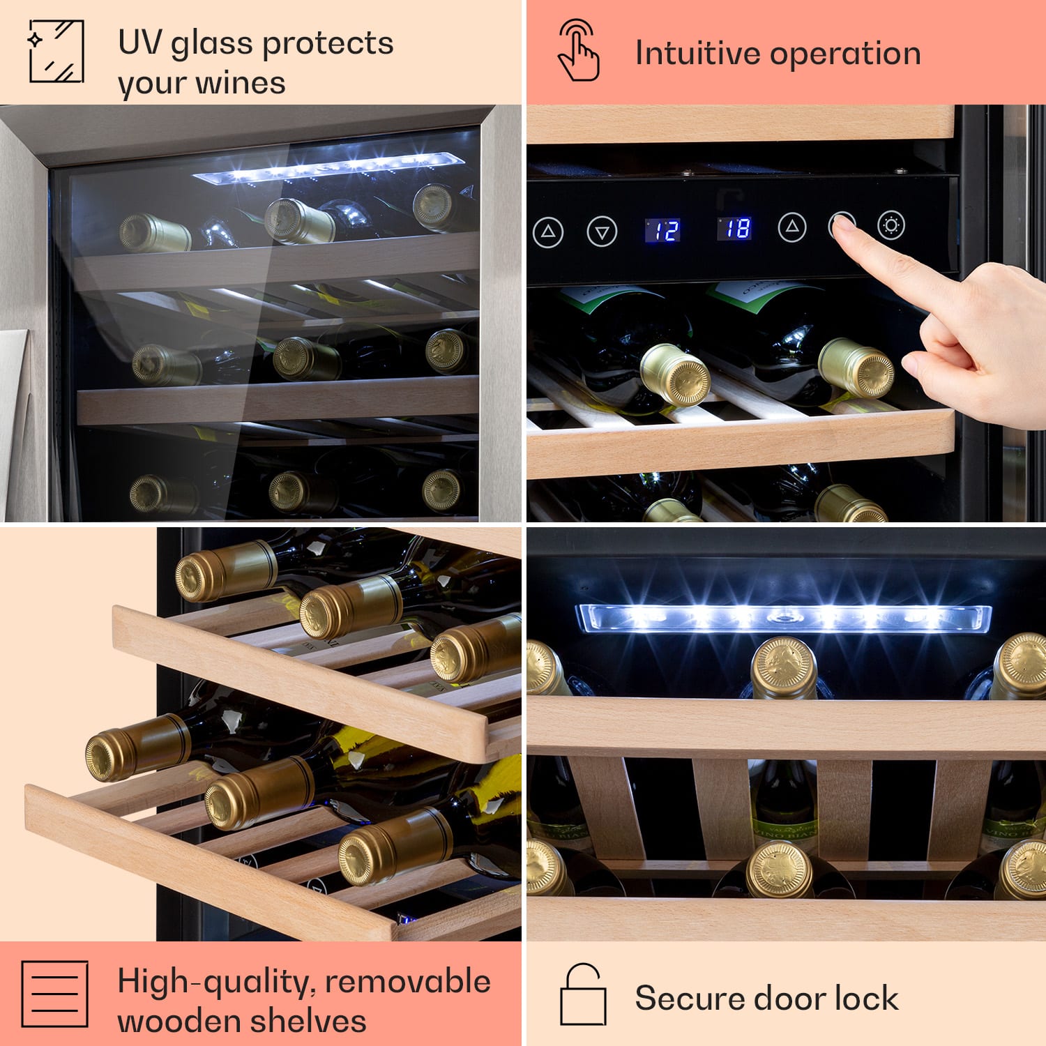 Klarstein Vinamour 33 Duo, vinotéka, 89 l, 33 fliaš, 2 zóny, 5-18°C, dotykové ovládanie – Obrázok 5