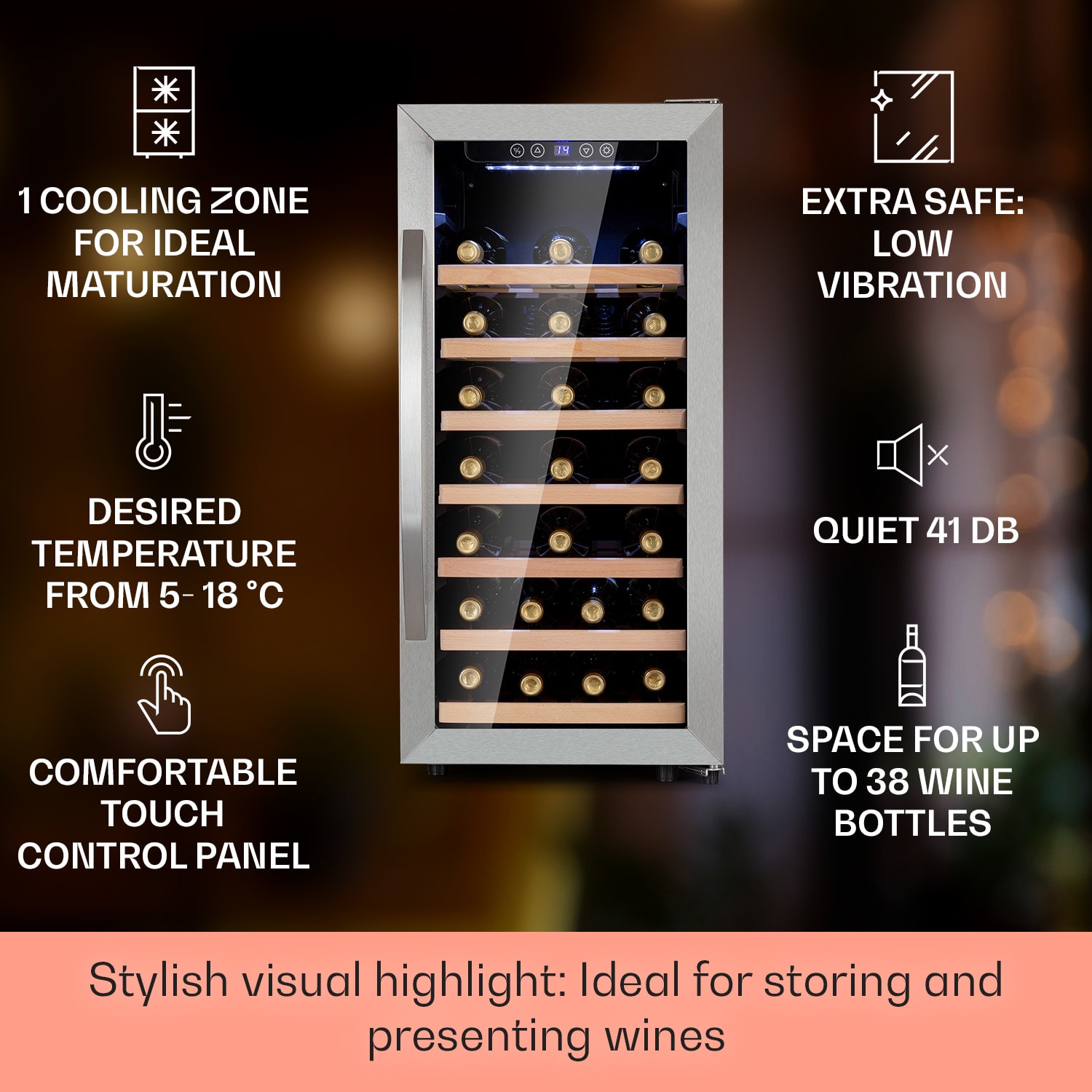 Klarstein Vinamour 38 Uno, vinotéka – Obrázok 2