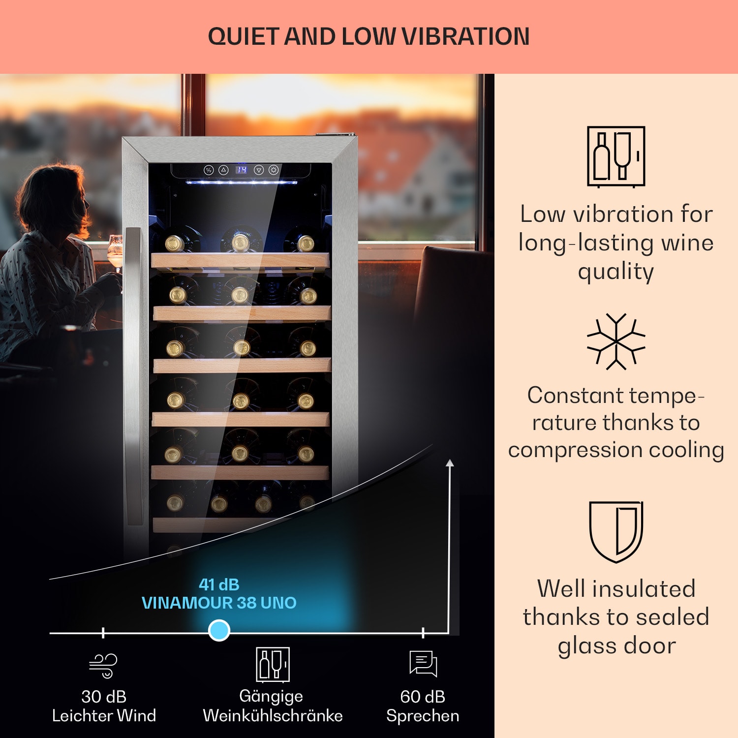 Klarstein Vinamour 38 Uno, vinotéka – Obrázok 4