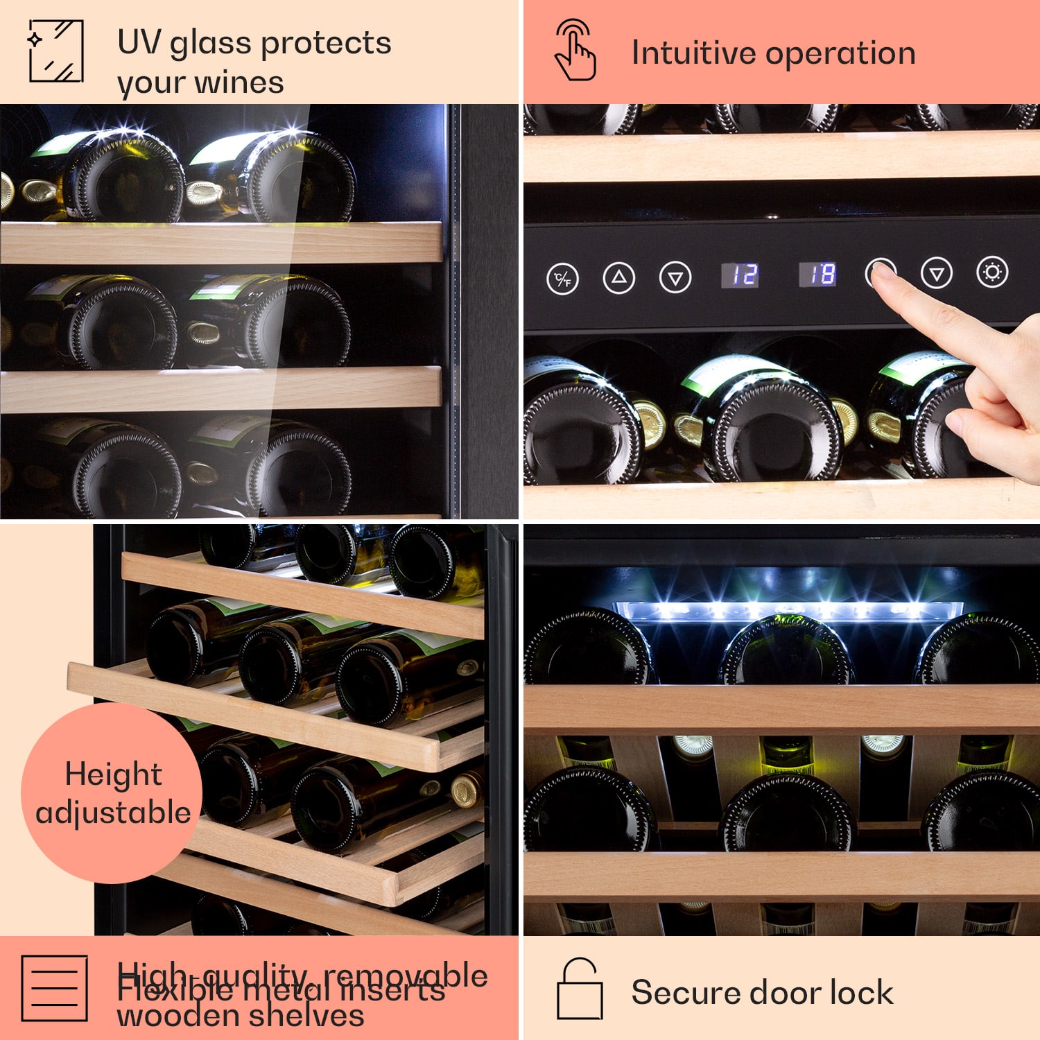 Klarstein Vinamour 73 Duo, vinotéka, 192 l, 73 fliaš, 5-18°C, 2 zóny, dotykové ovládanie – Obrázok 5