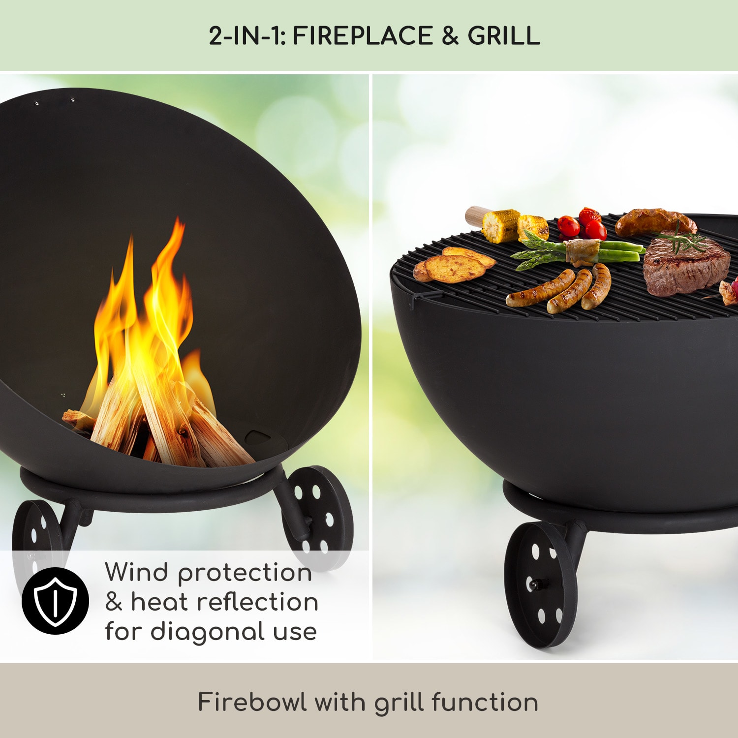 Blumfeldt Fireball Egon, ohnisko, oceľ, do záhrady alebo na terasu, Ø 66 cm, kryt na gril – Obrázok 2