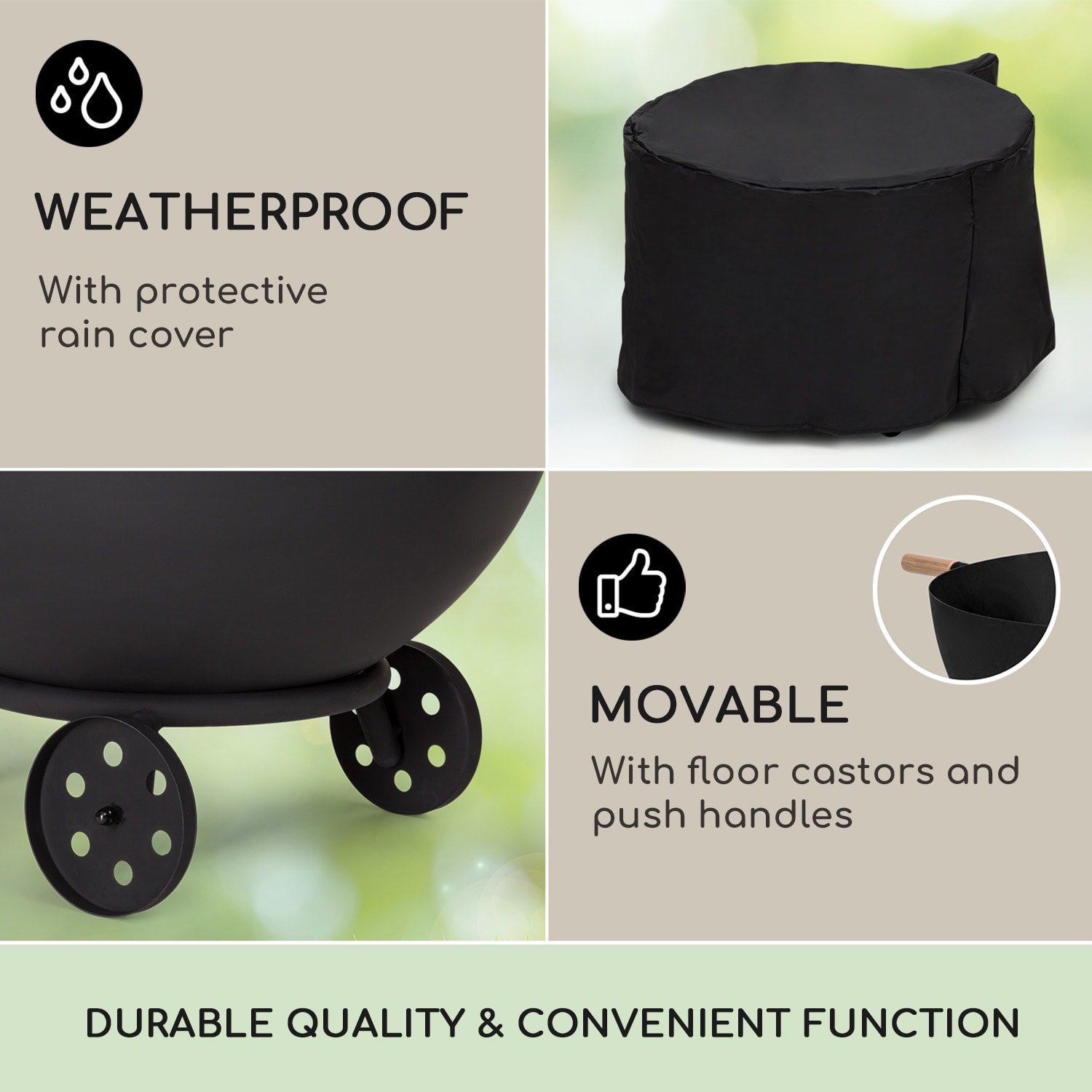 Blumfeldt Fireball Egon, ohnisko, oceľ, do záhrady alebo na terasu, Ø 66 cm, kryt na gril – Obrázok 4