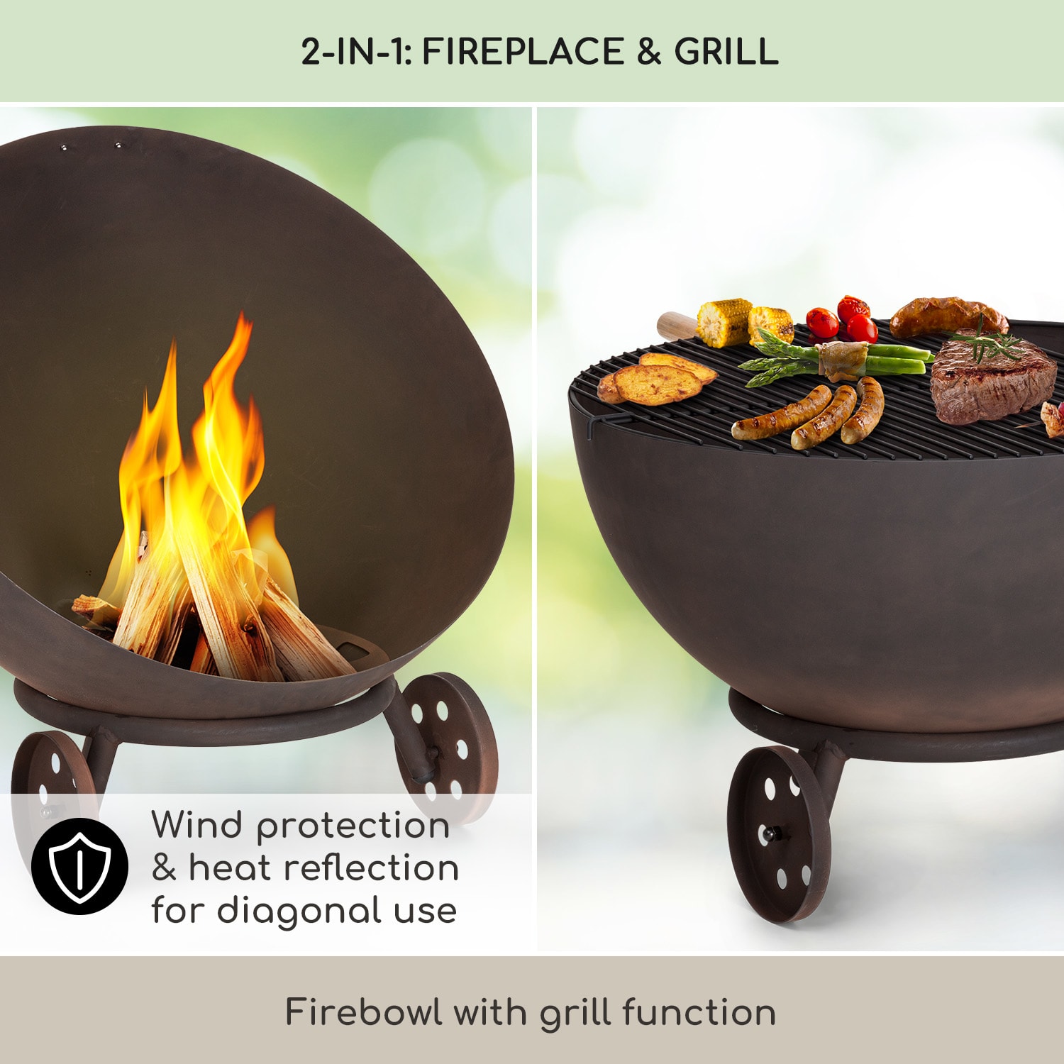 Blumfeldt Fireball Egon, ohnisko, oceľ, do záhrady alebo na terasu, Ø 66 cm, kryt na gril – Obrázok 2