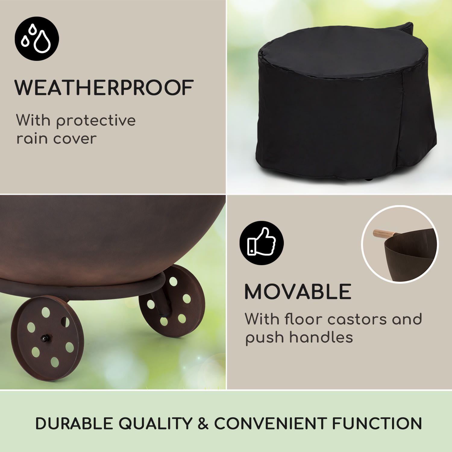 Blumfeldt Fireball Egon, ohnisko, oceľ, do záhrady alebo na terasu, Ø 66 cm, kryt na gril – Obrázok 4