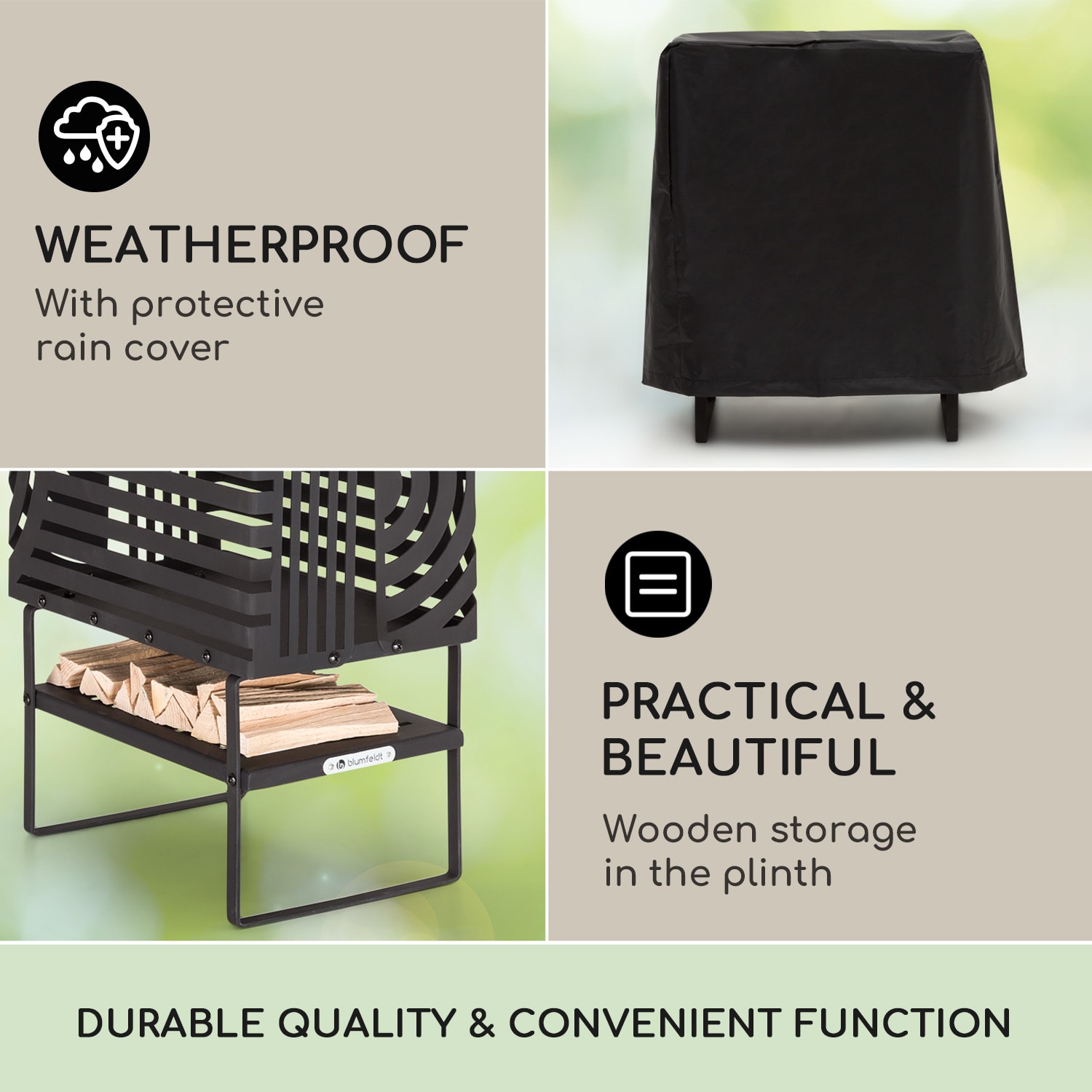 Blumfeldt Krakatoa, ohnisko, pevná oceľ, odkladací priestor na drevo, laserom rezaný dizajn – Obrázok 3