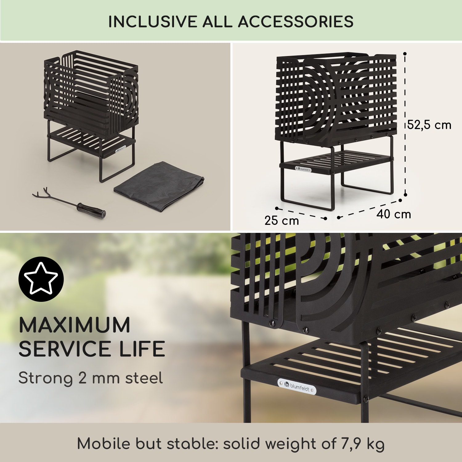 Blumfeldt Krakatoa, ohnisko, pevná oceľ, odkladací priestor na drevo, laserom rezaný dizajn – Obrázok 4