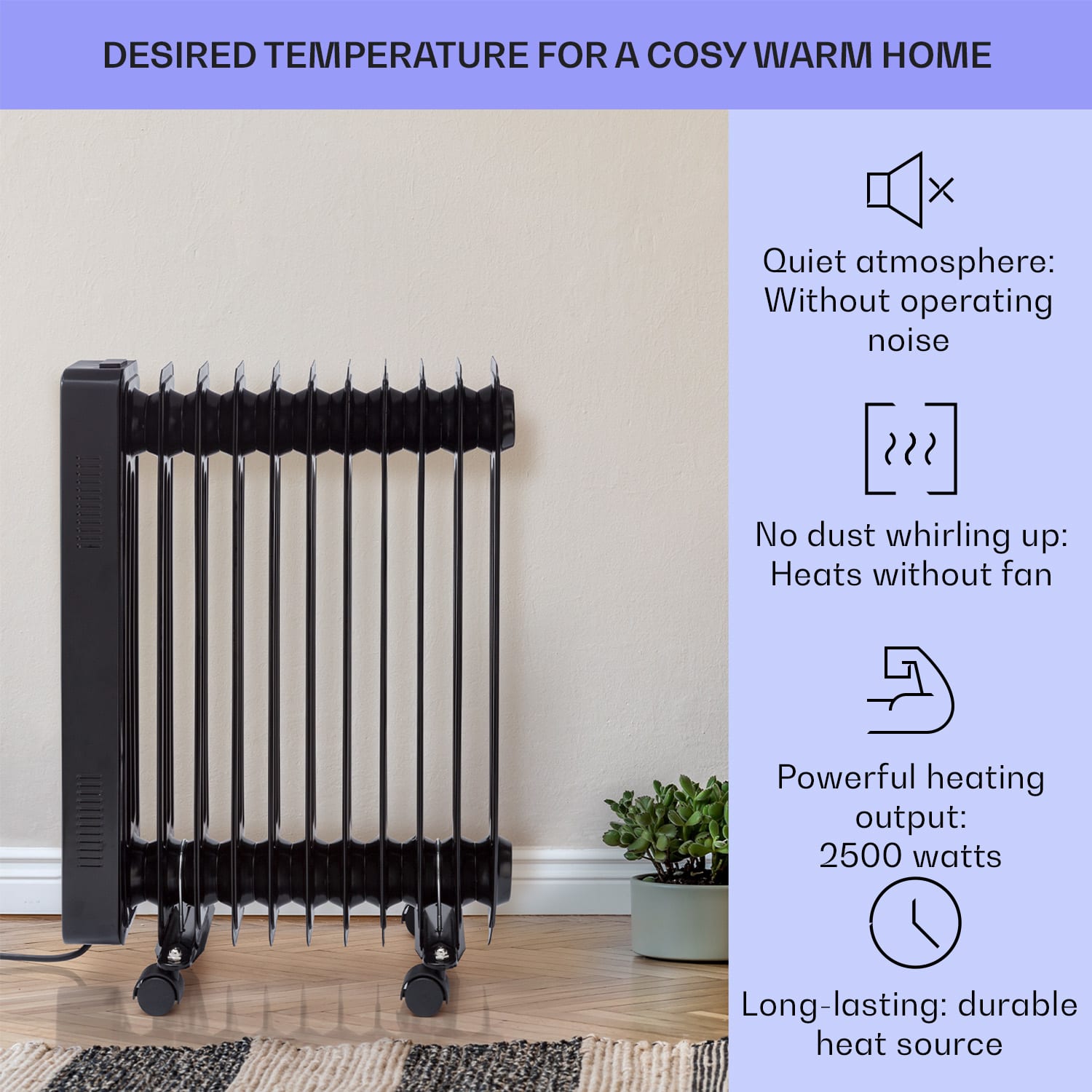 Sanford Smart, olejový radiátor, 2500 W, týždenný časovač, LED displej, dotykový panel, Klarstein aplikácia – Obrázok 2