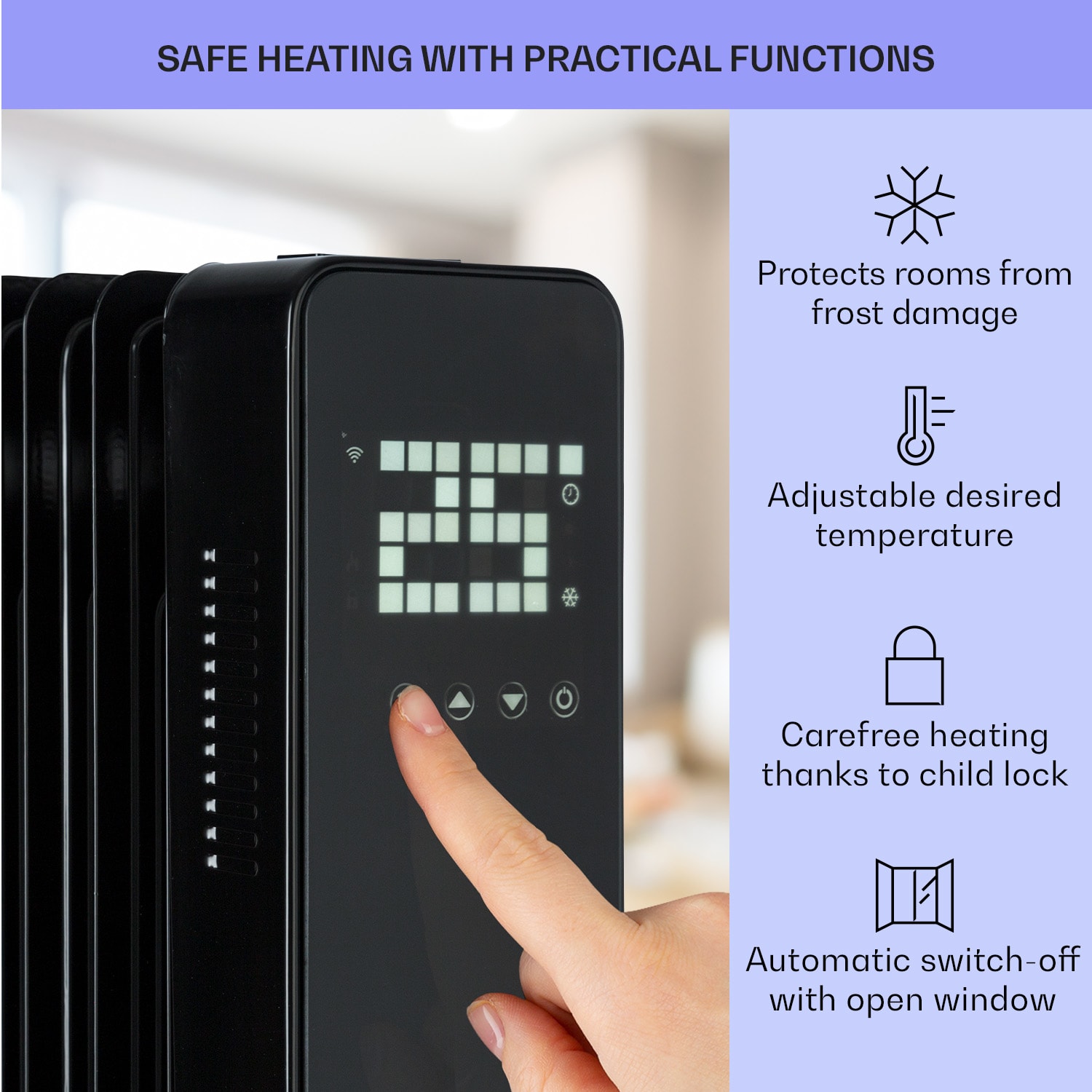 Sanford Smart, olejový radiátor, 2500 W, týždenný časovač, LED displej, dotykový panel, Klarstein aplikácia – Obrázok 4