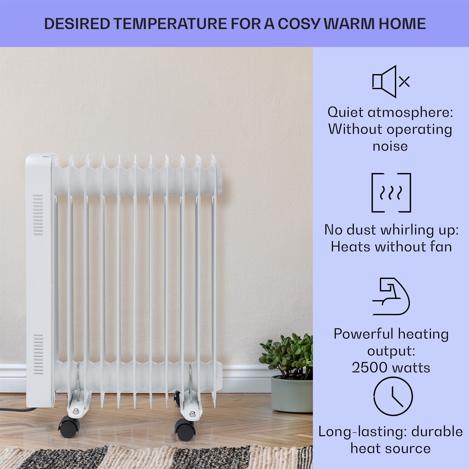 Sanford Smart, olejový radiátor, 2500 W, týždenný časovač, LED displej, dotykový panel, Klarstein aplikácia – Obrázok 2