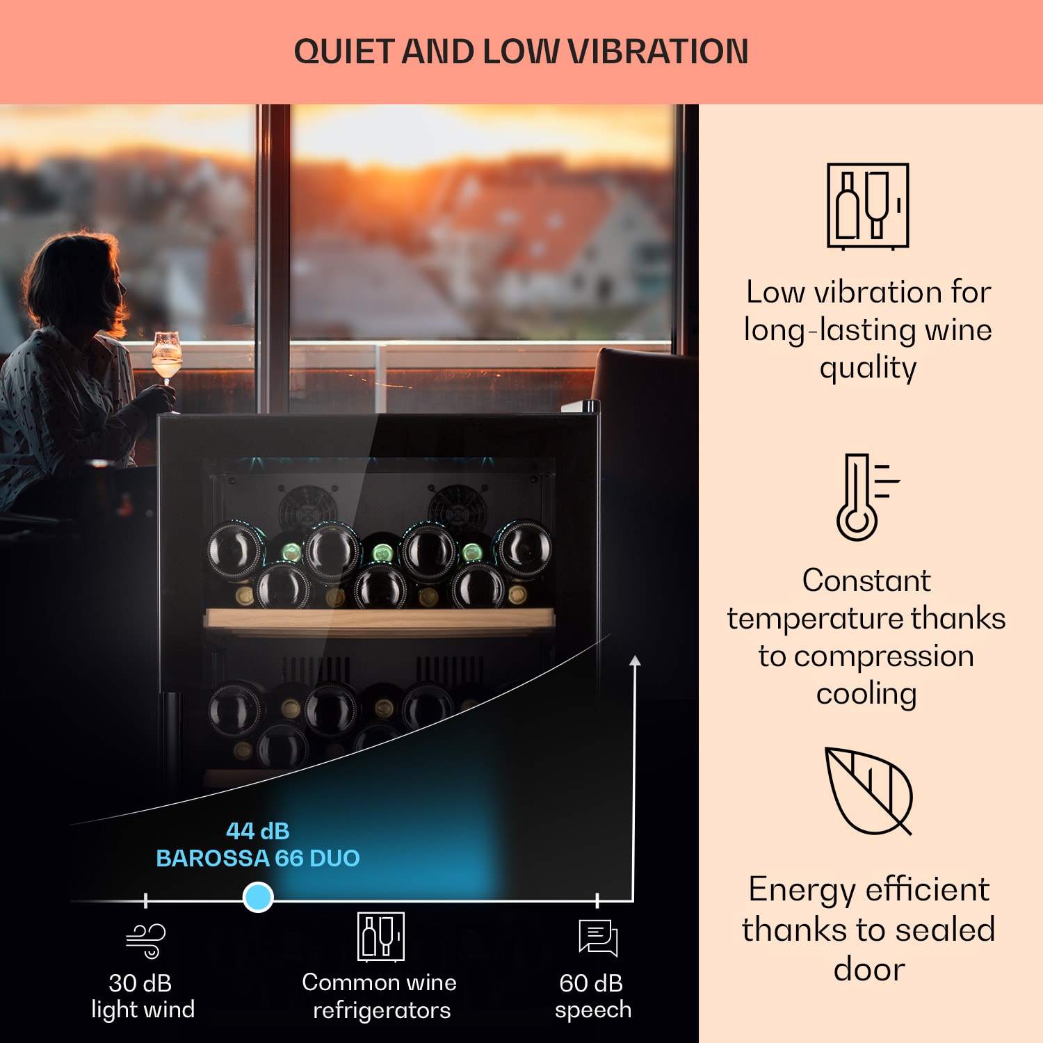 Klarstein Barossa 91 Duo, chladnička na víno, 204 l, 91 fl., 2 zóny – Obrázok 4