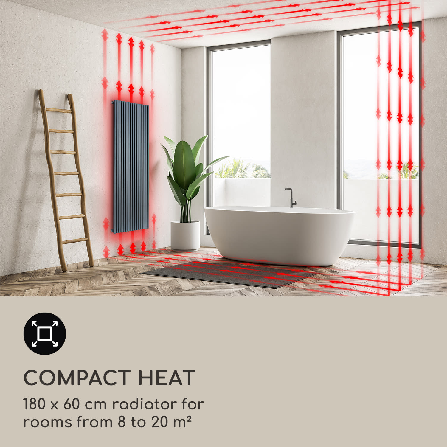 Blumfeldt Delgado, 180 x 60, radiátor, kúpeľňový radiátor, rúrkový radiátor, 1065W, teplá voda, 1/2 – Obrázok 5