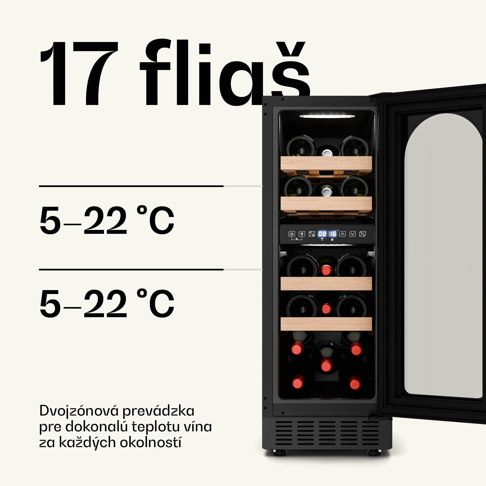 Klarstein Vinovilla Victoria 17 Built-In Duo Vilhelmine Edition, vinotéka, 17 fliaš, sklenené dvierka – Obrázok 3