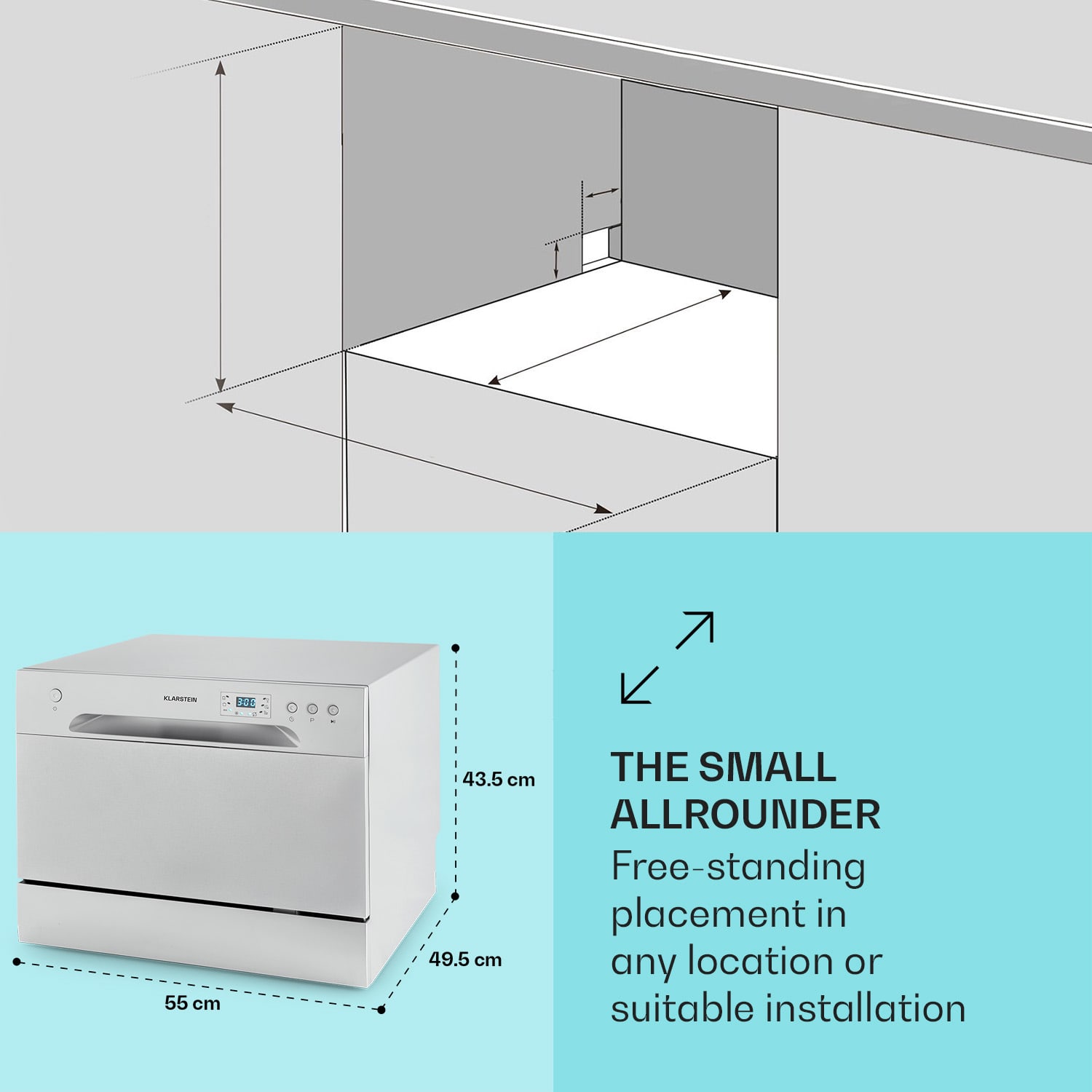 Klarstein Havasia UV 6, umývačka riadu, UV svetlo, 1380 W, voľne stojaca – Obrázok 5