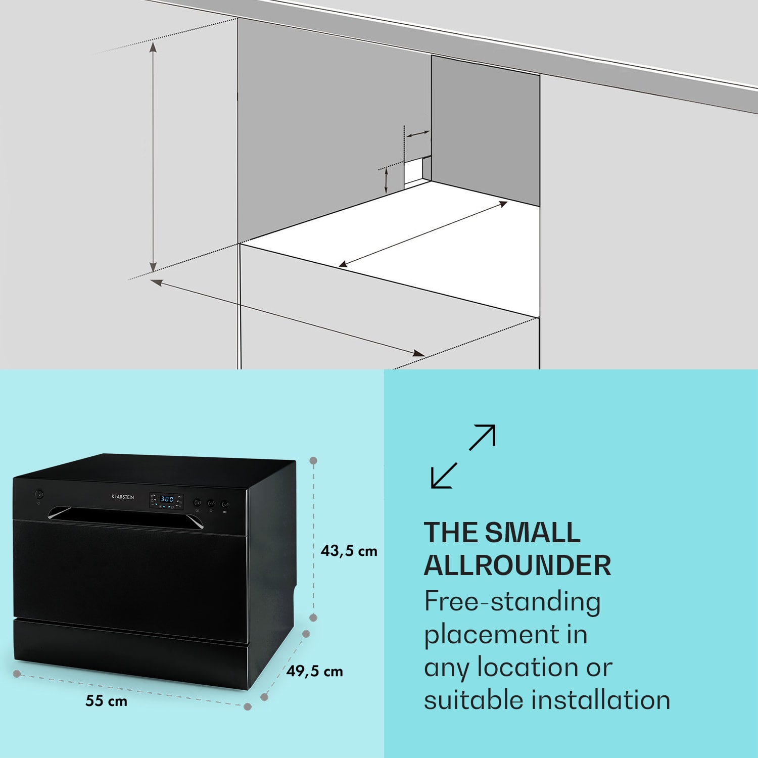 Klarstein Havasia UV 6, umývačka riadu, UV svetlo, 1380 W, voľne stojaca – Obrázok 5
