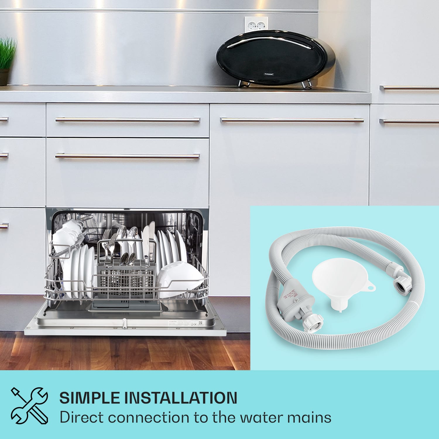 Klarstein Havasia UV 6 Luminance, umývačka riadu, UV svetlo, 1380 W, sklenená predná časť, voľne stojaca – Obrázok 4