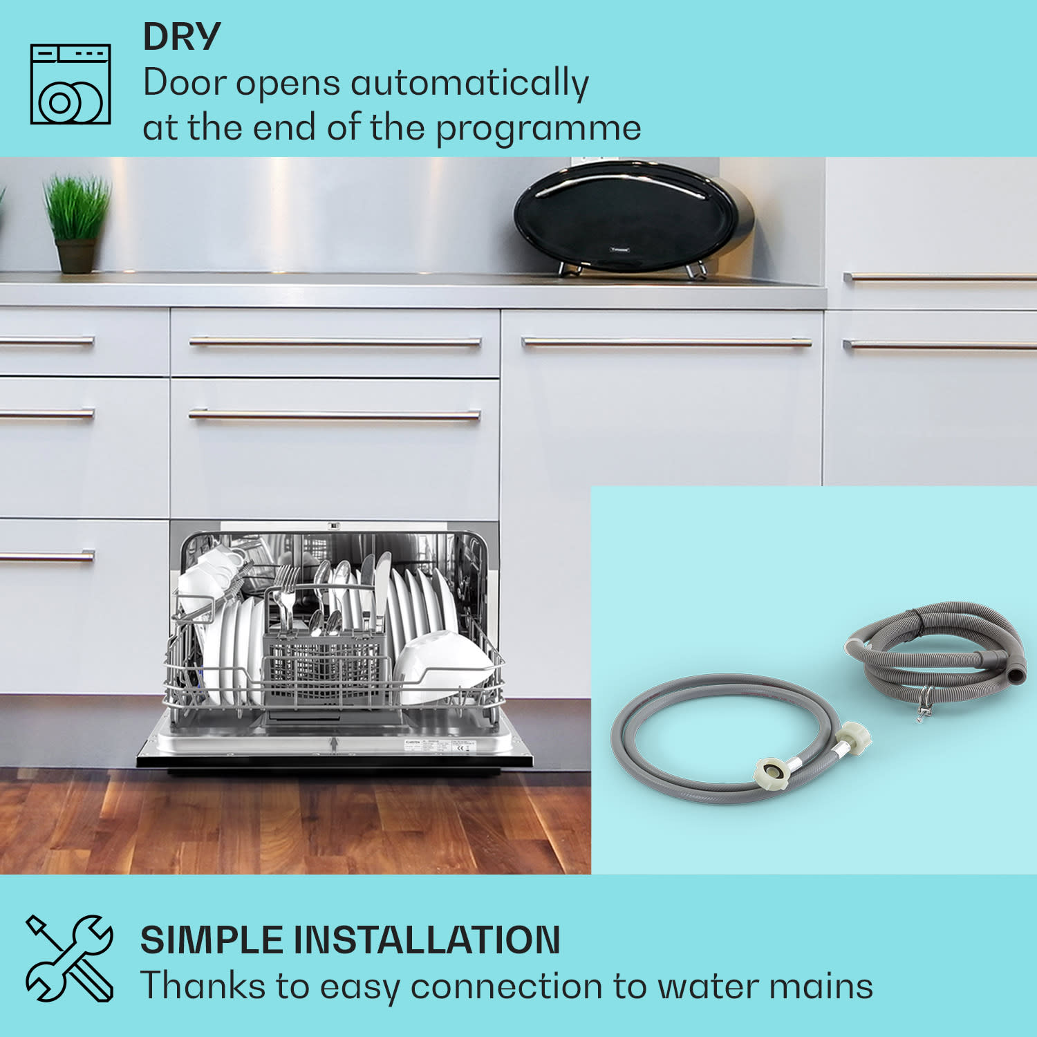 Klarstein Havasia UV 8, umývačka riadu, 1620 W, UV-svetlo, voľne stojaca/na zabudovanie – Obrázok 4