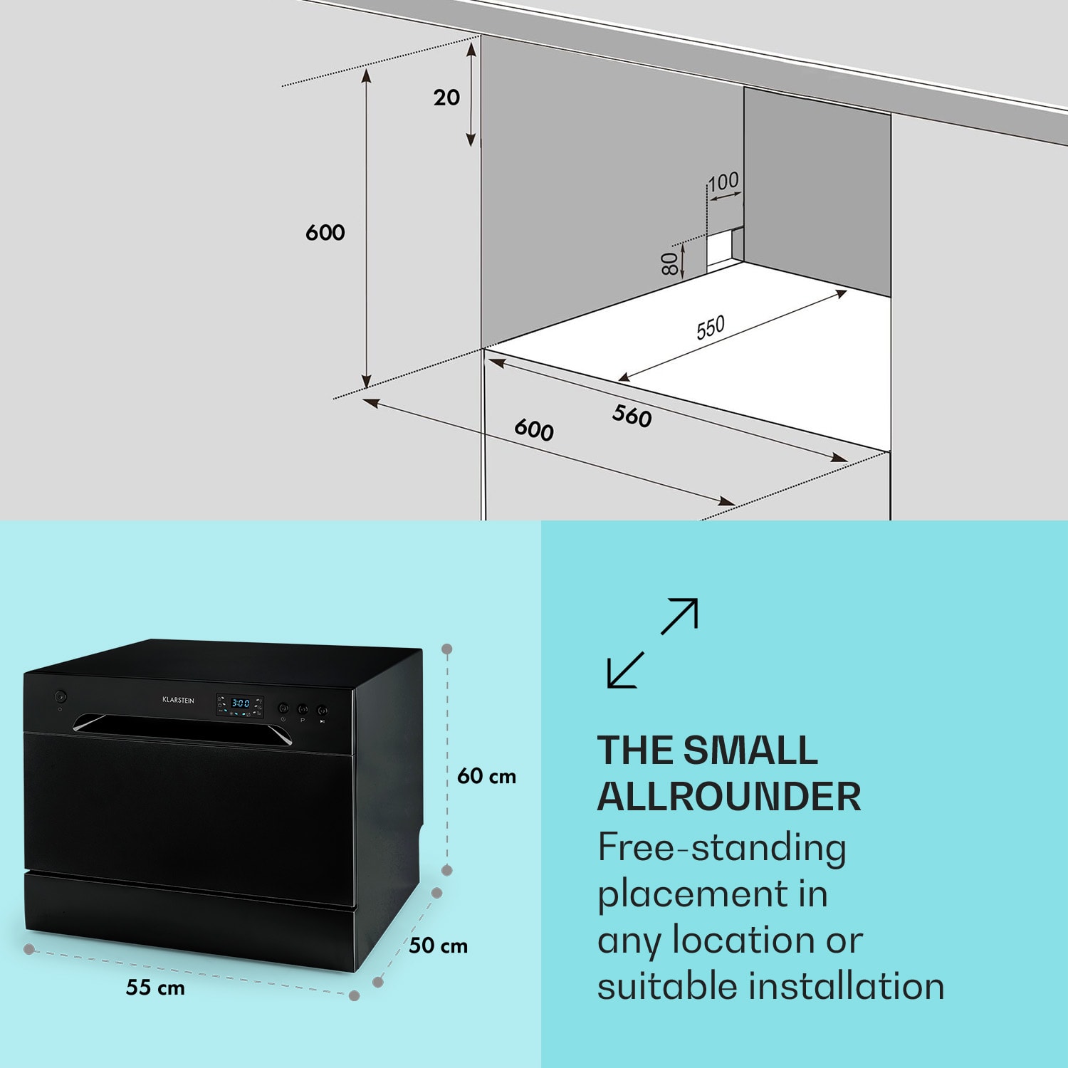 Klarstein Havasia UV 8, umývačka riadu, 1620 W, UV-svetlo, voľne stojaca/na zabudovanie – Obrázok 5