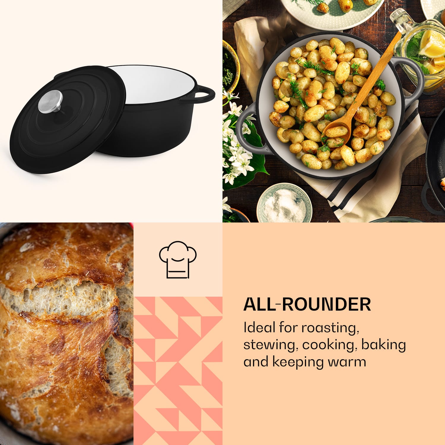 Klarstein Podolica, pekáč, 4 l, kastról, liatinový, smaltovaný, oválny, rukoväte – Obrázok 4