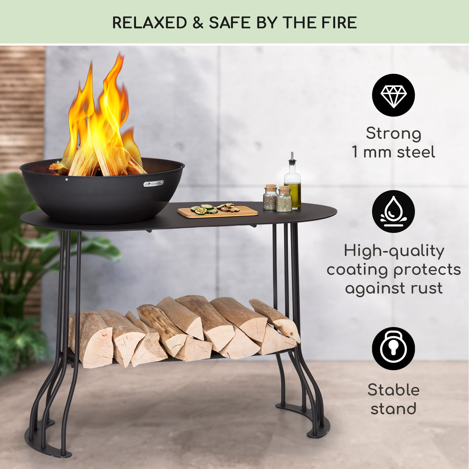Blumfeldt Nantai, grilovacia stanica, ohnisko: Ø 50 cm, grilovací rošt: Ø 48 cm, dizajn stola – Obrázok 3