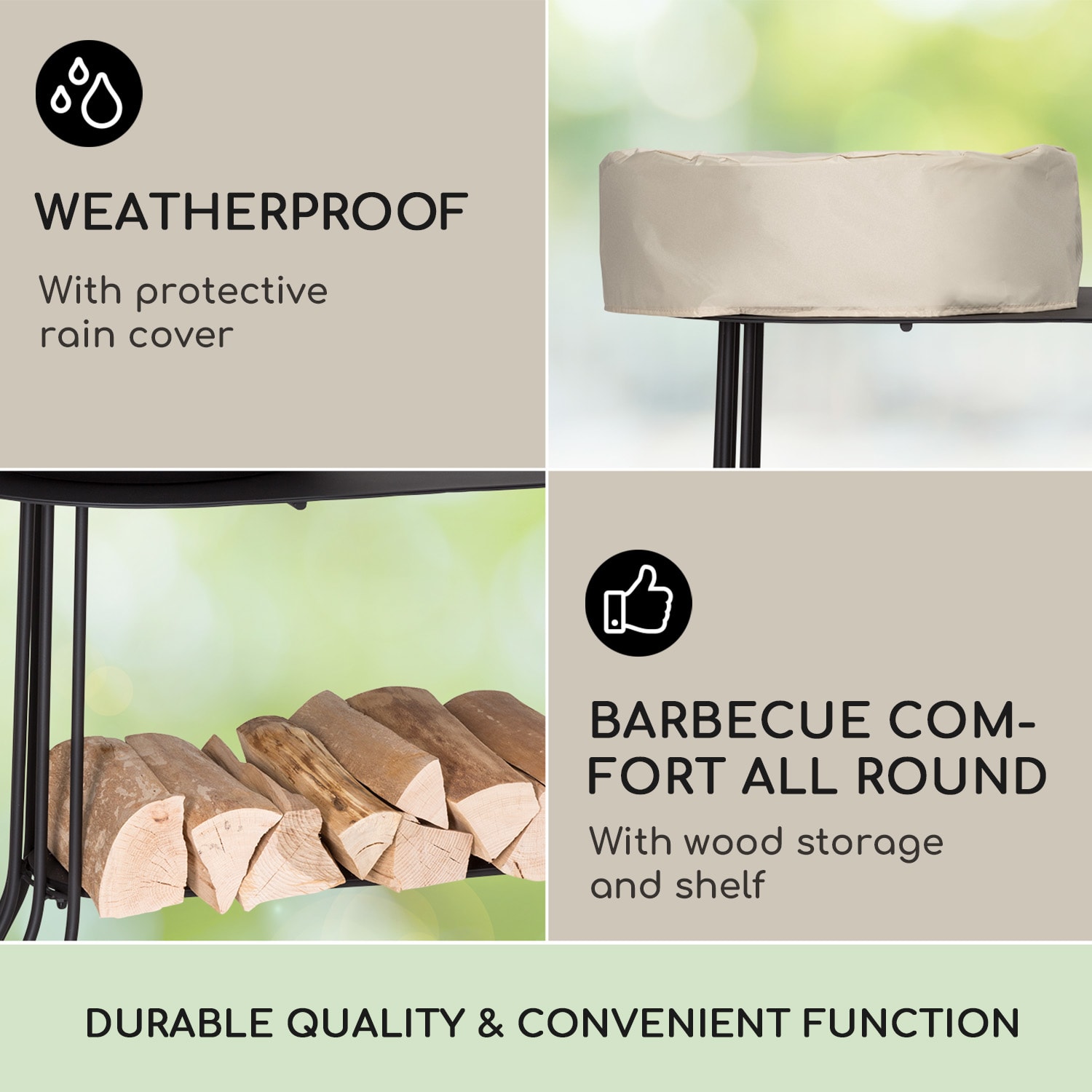 Blumfeldt Nantai, grilovacia stanica, ohnisko: Ø 50 cm, grilovací rošt: Ø 48 cm, dizajn stola – Obrázok 4