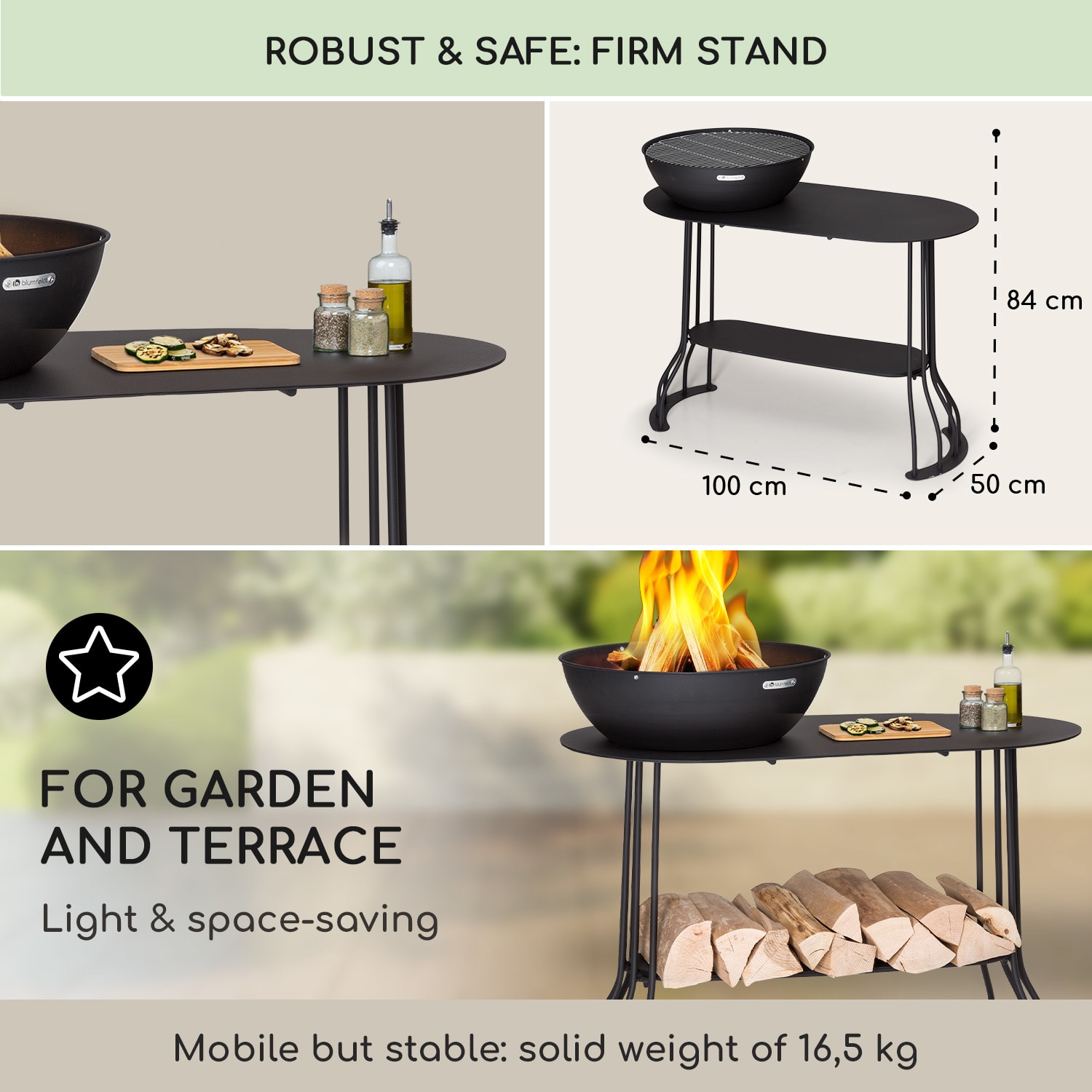 Blumfeldt Nantai, grilovacia stanica, ohnisko: Ø 50 cm, grilovací rošt: Ø 48 cm, dizajn stola – Obrázok 5