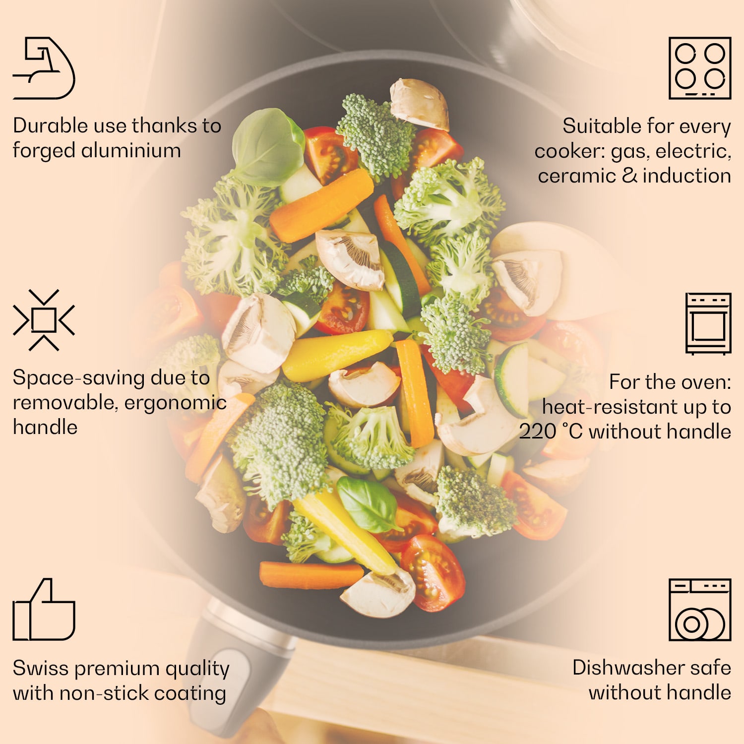 Klarstein Noto Endurance, set panvíc, kovaný hliník, 3 veľkosti, 2 plstené chrániče – Obrázok 2