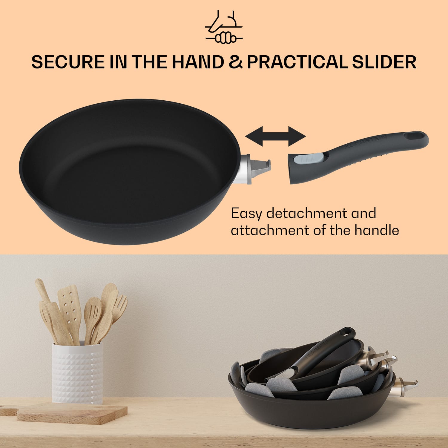 Klarstein Noto Endurance, set panvíc, kovaný hliník, 3 veľkosti, 2 plstené chrániče – Obrázok 4