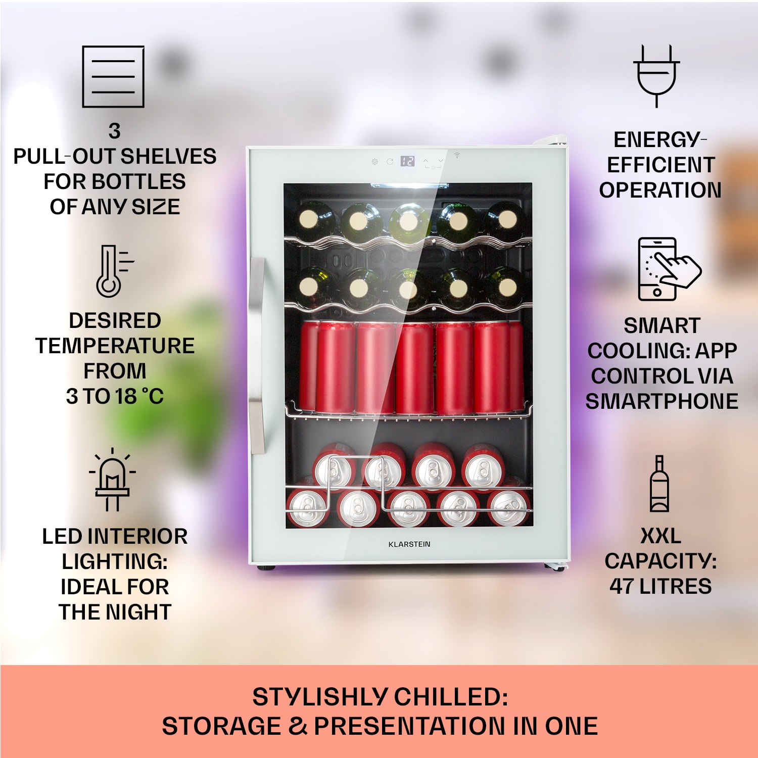 Klarstein Coachella 60, Smart, chladnička, 60 l, funkcia WiFi, podsvietenie. – Obrázok 2