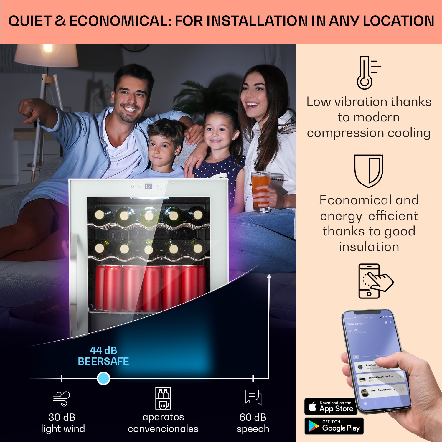 Klarstein Coachella 60, Smart, chladnička, 60 l, funkcia WiFi, podsvietenie. – Obrázok 3