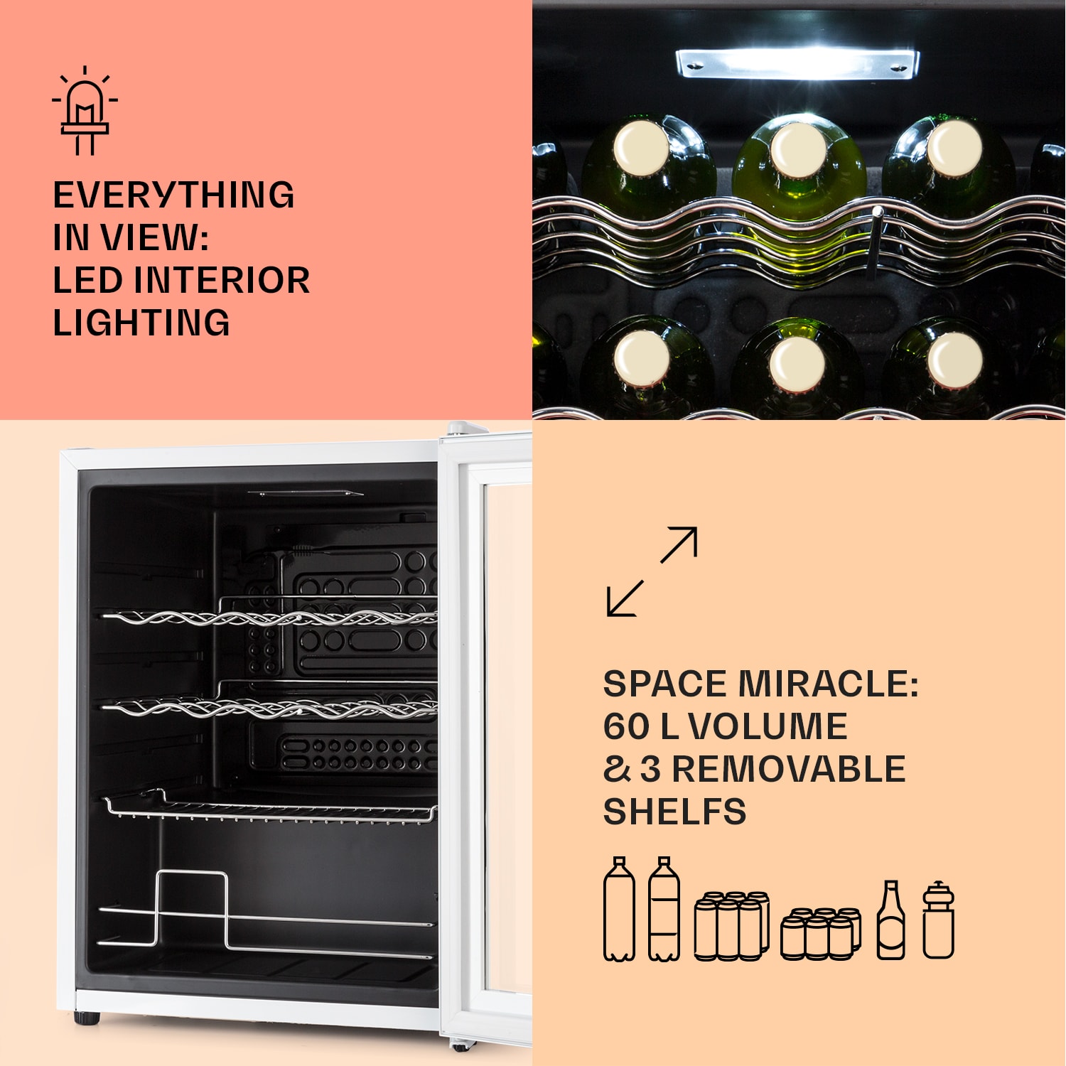 Klarstein Coachella 60, Smart, chladnička, 60 l, funkcia WiFi, podsvietenie. – Obrázok 4