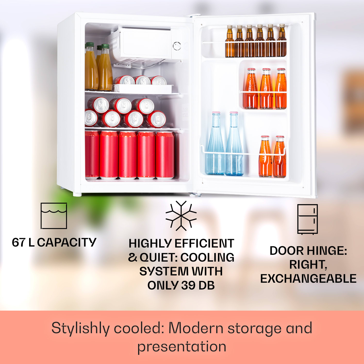 Klarstein Fargo 67, minibar, chladnička 67 l, mraznička 4 l, kompaktná – Obrázok 2