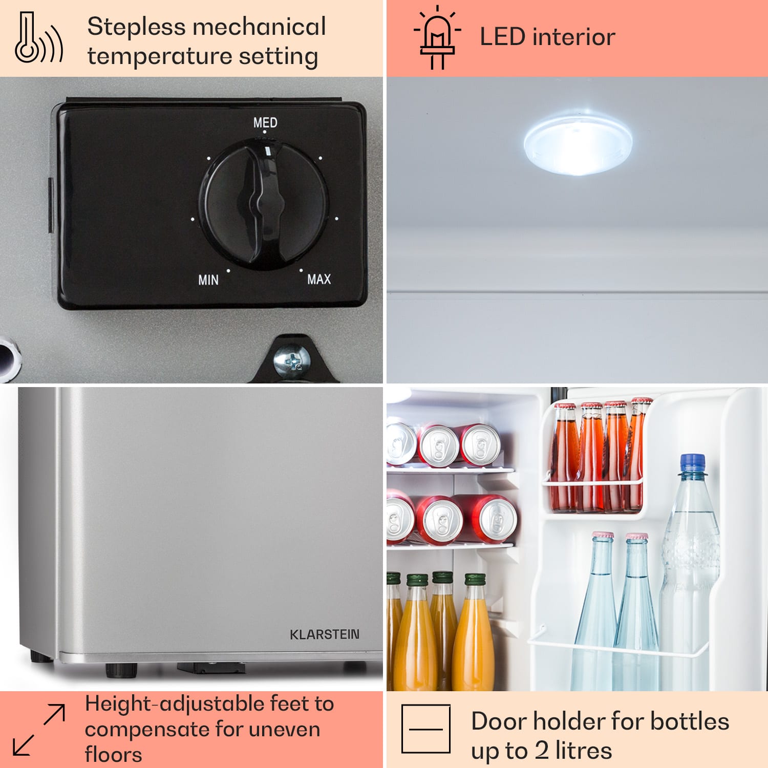 Klarstein Happy Hour 38, mini chladnička, minibar, chladnička na nápoje, 38 l, 26 dB – Obrázok 5