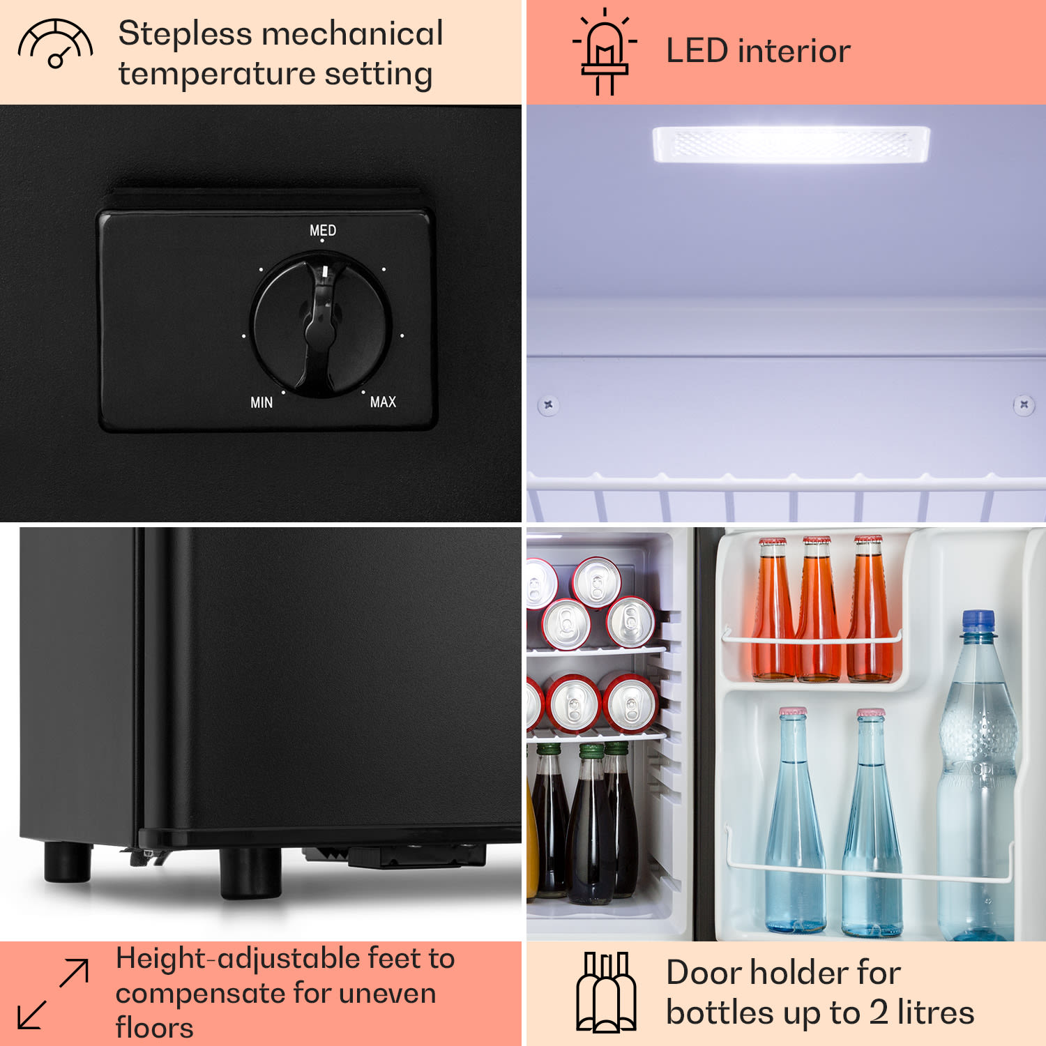 Klarstein Happy Hour 45, mini chladnička, minibar, chladnička na nápoje, 45 l, 26 dB – Obrázok 5