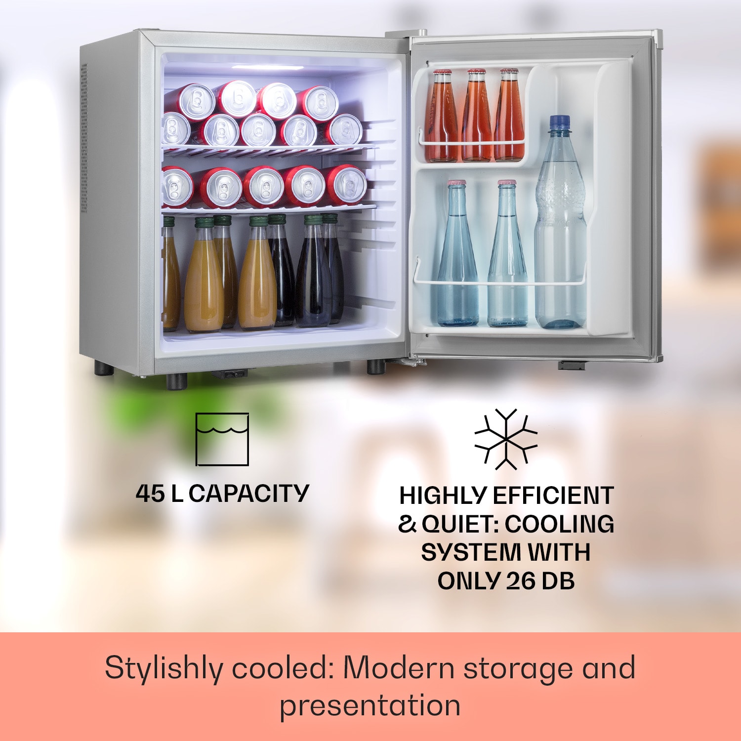 Klarstein Happy Hour 45, mini chladnička, minibar, chladnička na nápoje, 45 l, 26 dB – Obrázok 2
