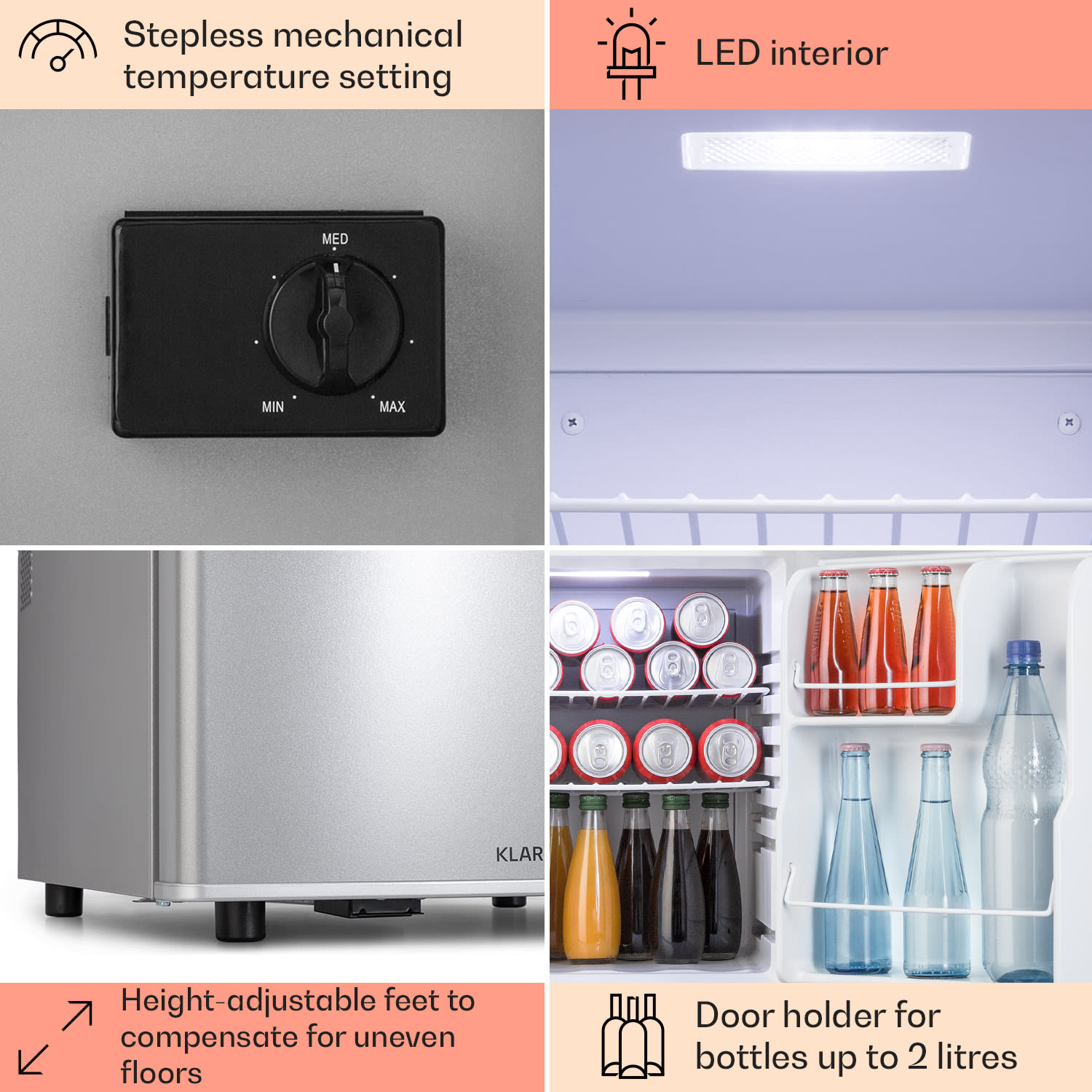Klarstein Happy Hour 45, mini chladnička, minibar, chladnička na nápoje, 45 l, 26 dB – Obrázok 5