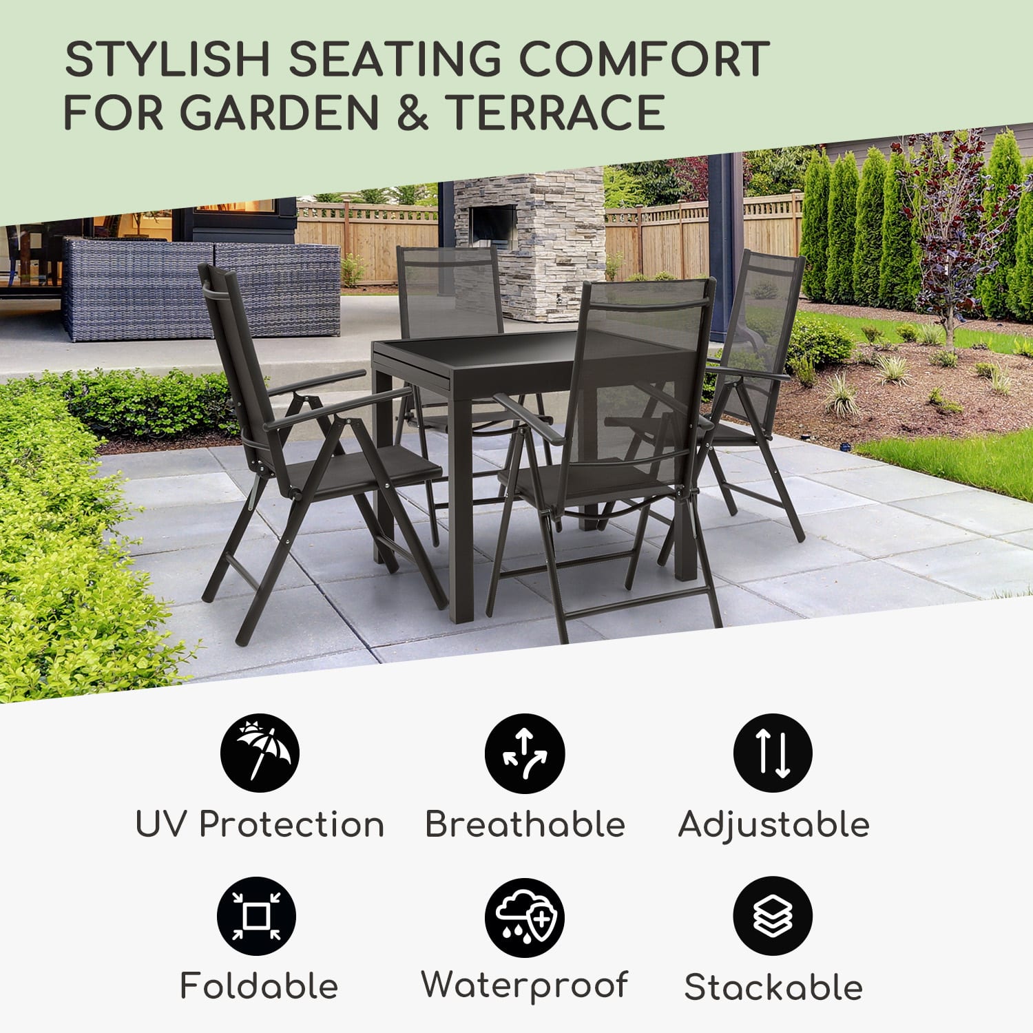 Blumfeldt London Lite, skladacie stoličky, 2 ks, 56,5 x 107 x 68 cm, ComfortMesh, hliník – Obrázok 2