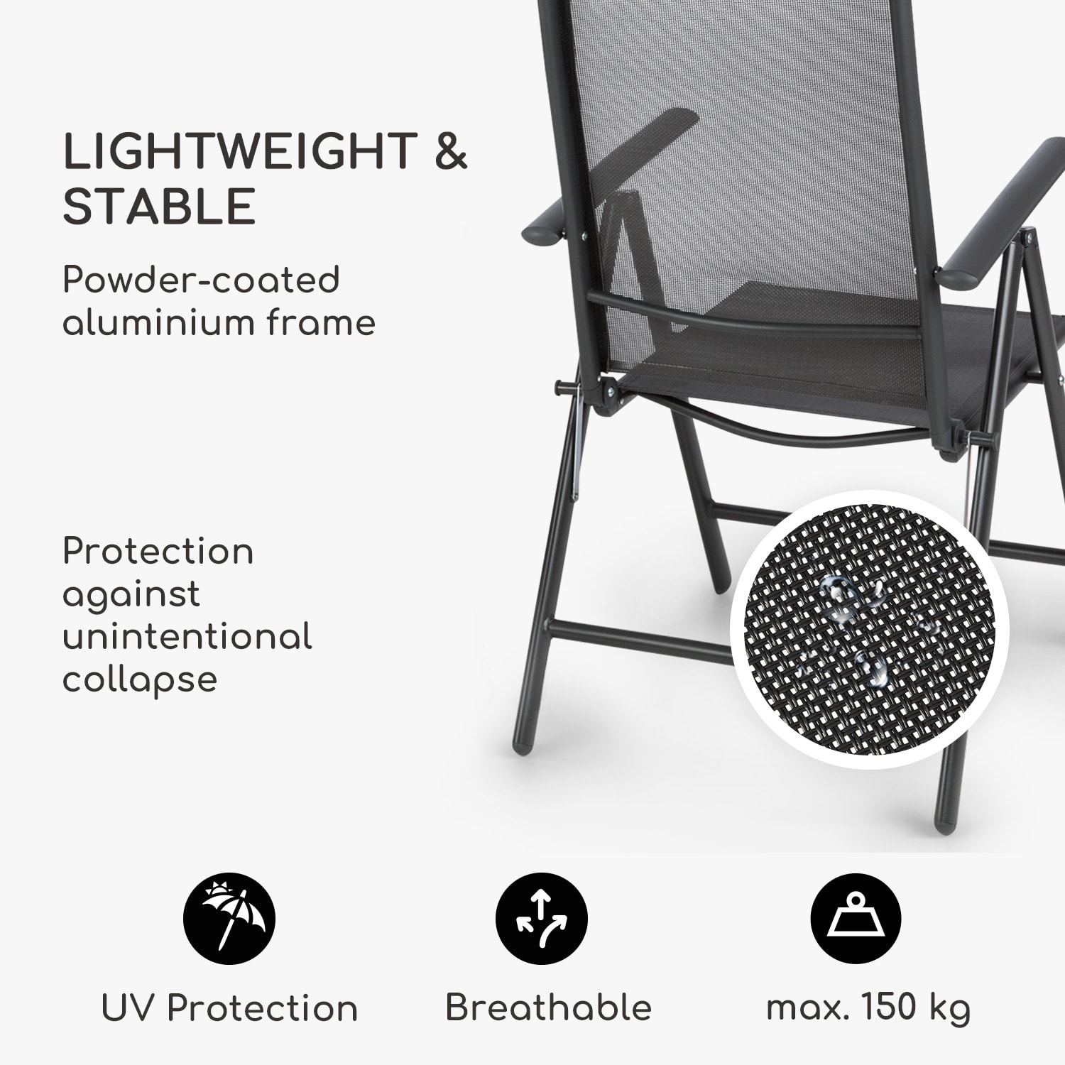 Blumfeldt London Lite, skladacie stoličky, 2 ks, 56,5 x 107 x 68 cm, ComfortMesh, hliník – Obrázok 4