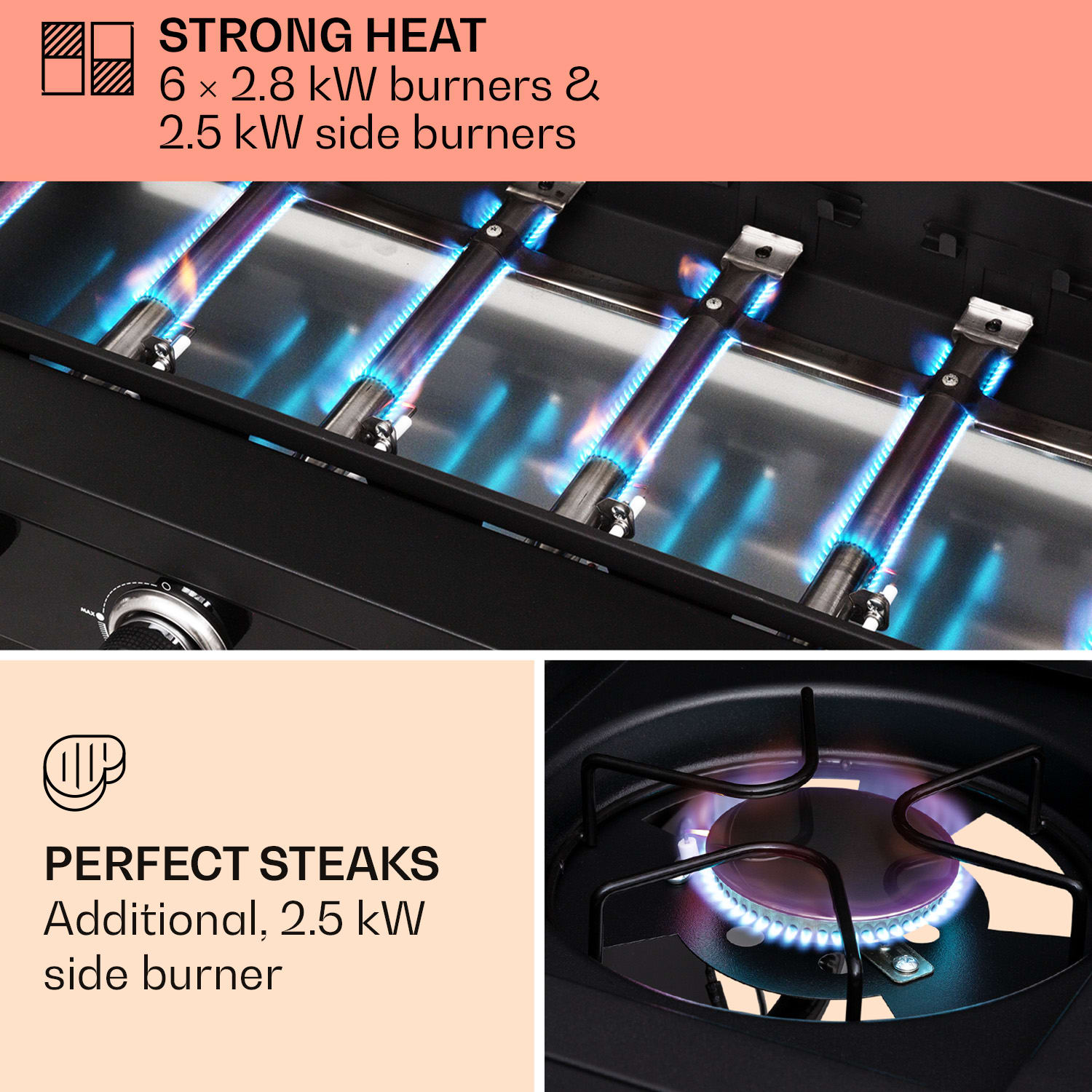 Klarstein Valdosta 6.1, plynový gril, 6+1 horákov, celkový výkon 19,3 kW – Obrázok 3