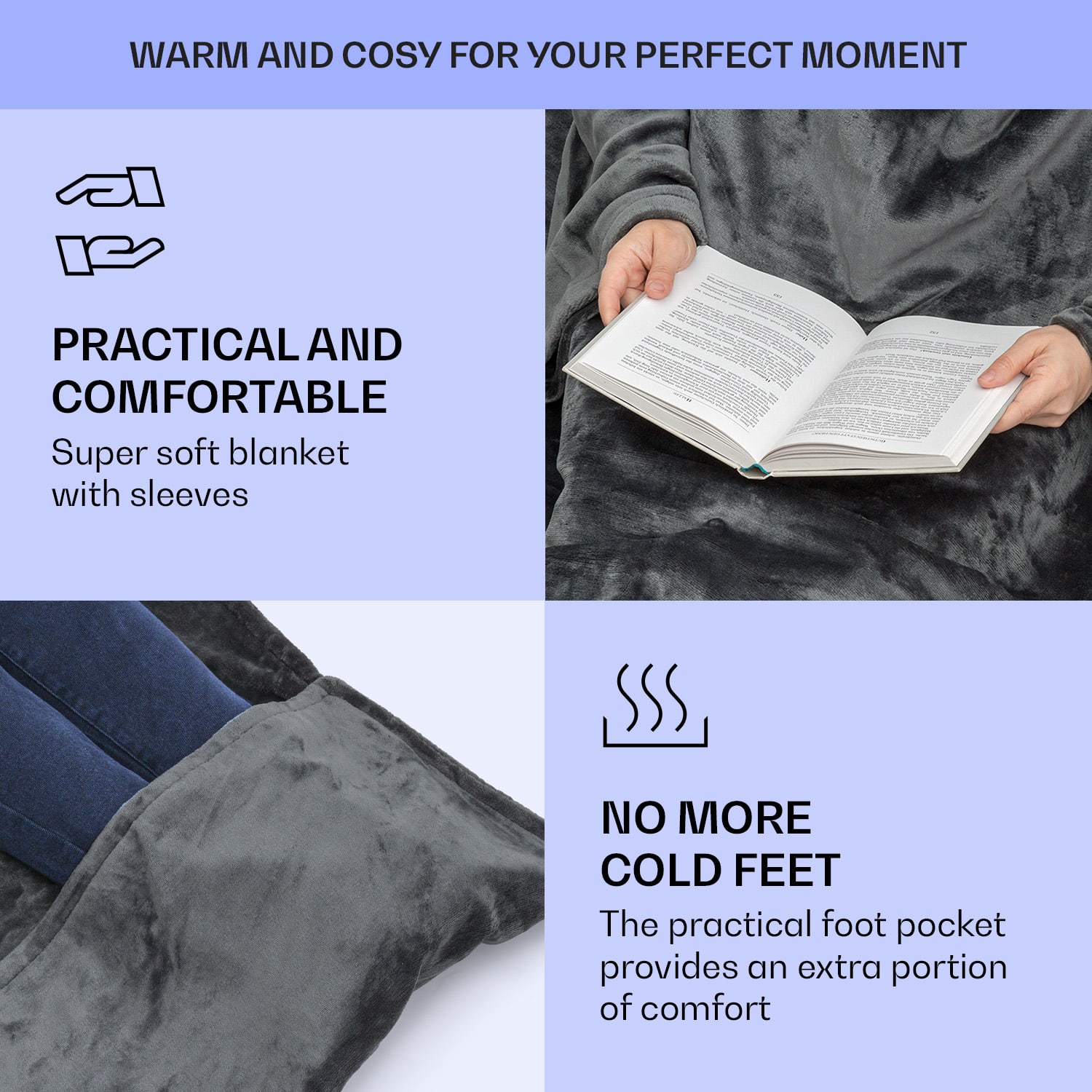 Klarstein Slanket vyhrievaná deka s rukávmi 120W 155x180cm Coral Fleece – Obrázok 4