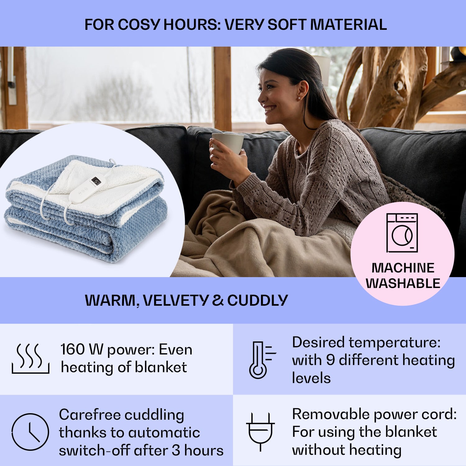 Klarstein DR Watson Deluxe XL, elektrická deka, 160 W, 9 úrovní ohrevu, 180 x 130 cm – Obrázok 3